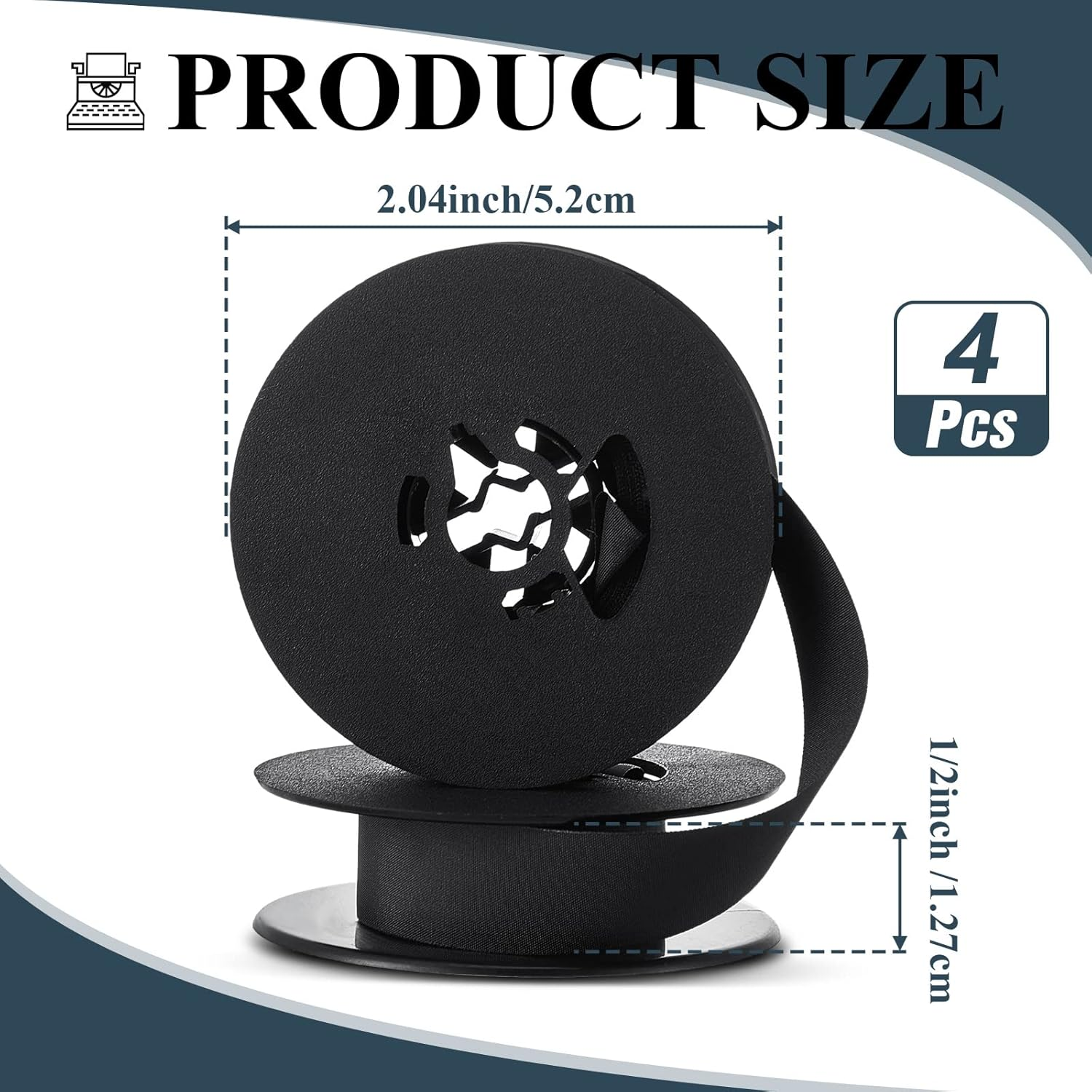 Seajan 4 Pairs Universal Dual Shaft Typewriter Ribbon Vintage Typewriter Ribbon, 1/2 Cloth for Most Machines(Black) image number 1