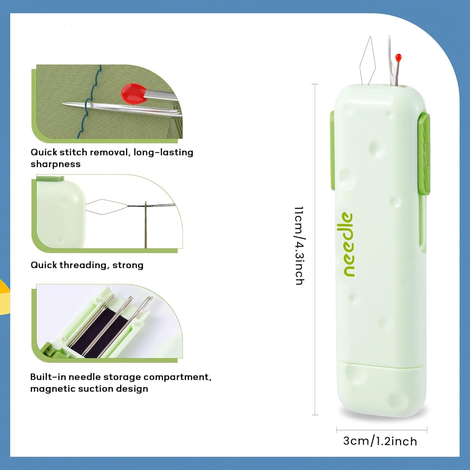 3 Pcs Needle Threader & Seam Ripper Set - 3-In-1 Multifunctional Sewing Tool Kit with Needle Storage Box | Essential Quilting & Sewing Supplies for Precision Stitch Removal Threading image number 6