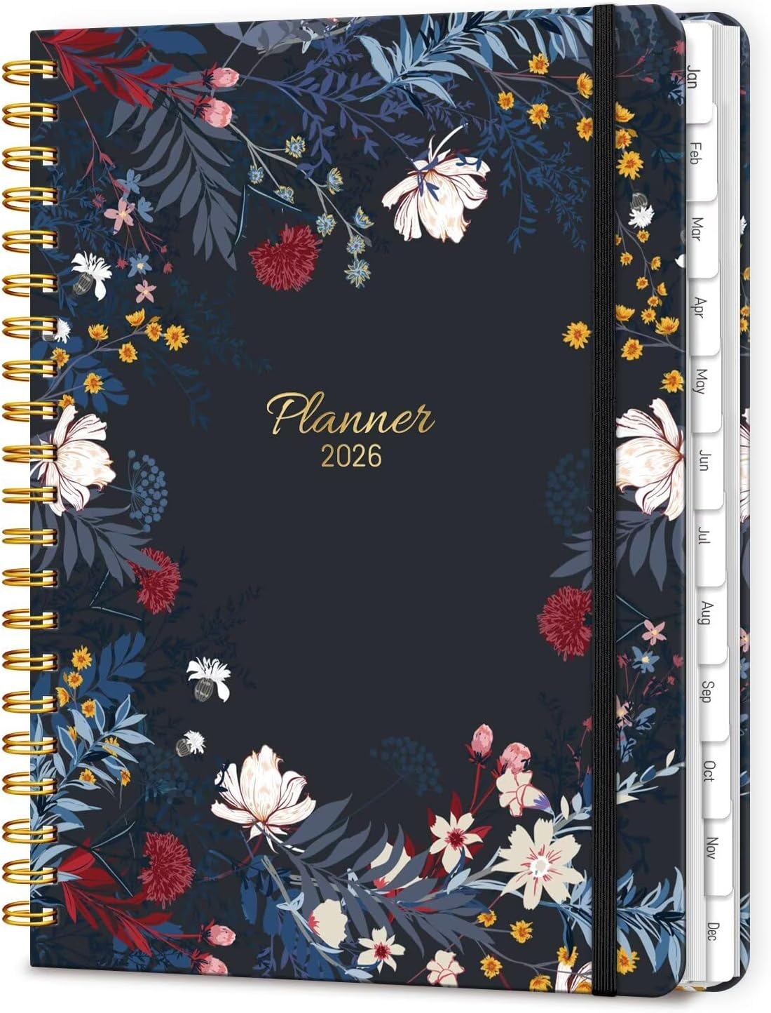 2026 Diary, A5 Weekly and Monthly Planners with Tabs, Spiral Bound Daily Calendar 2026 Planner, Agenda Organizers from Jan. to Dec., Hardcover Habit Tracker Journal 6.18" X 8.5" (Green Butterfly)