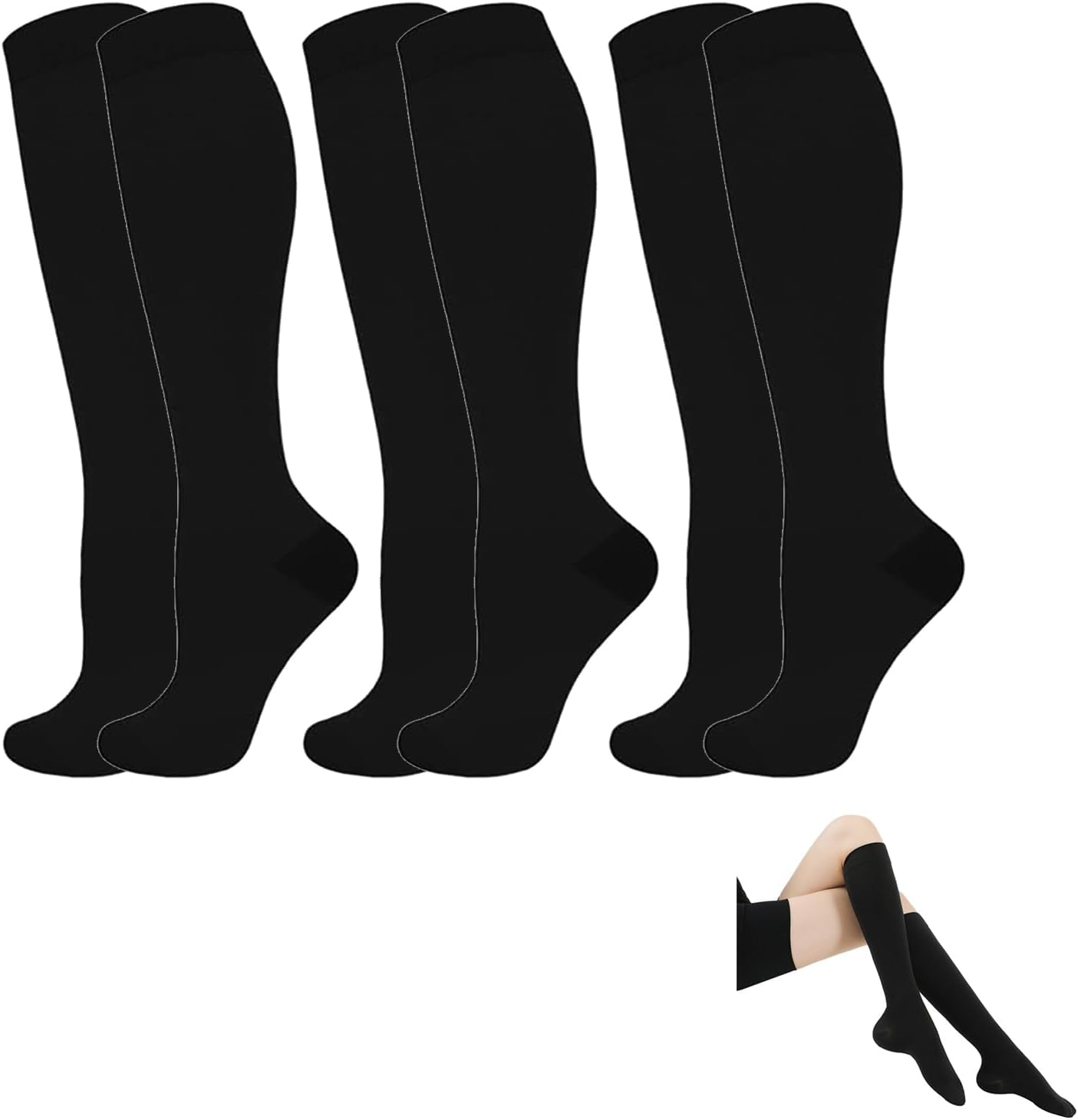 Premium Compression Socks for Men & Women 3 Pairs, 15-20 Mmhg Travel Socks for Flying, Nursing, and Everyday Use, Compression Socks for Comfort & Support