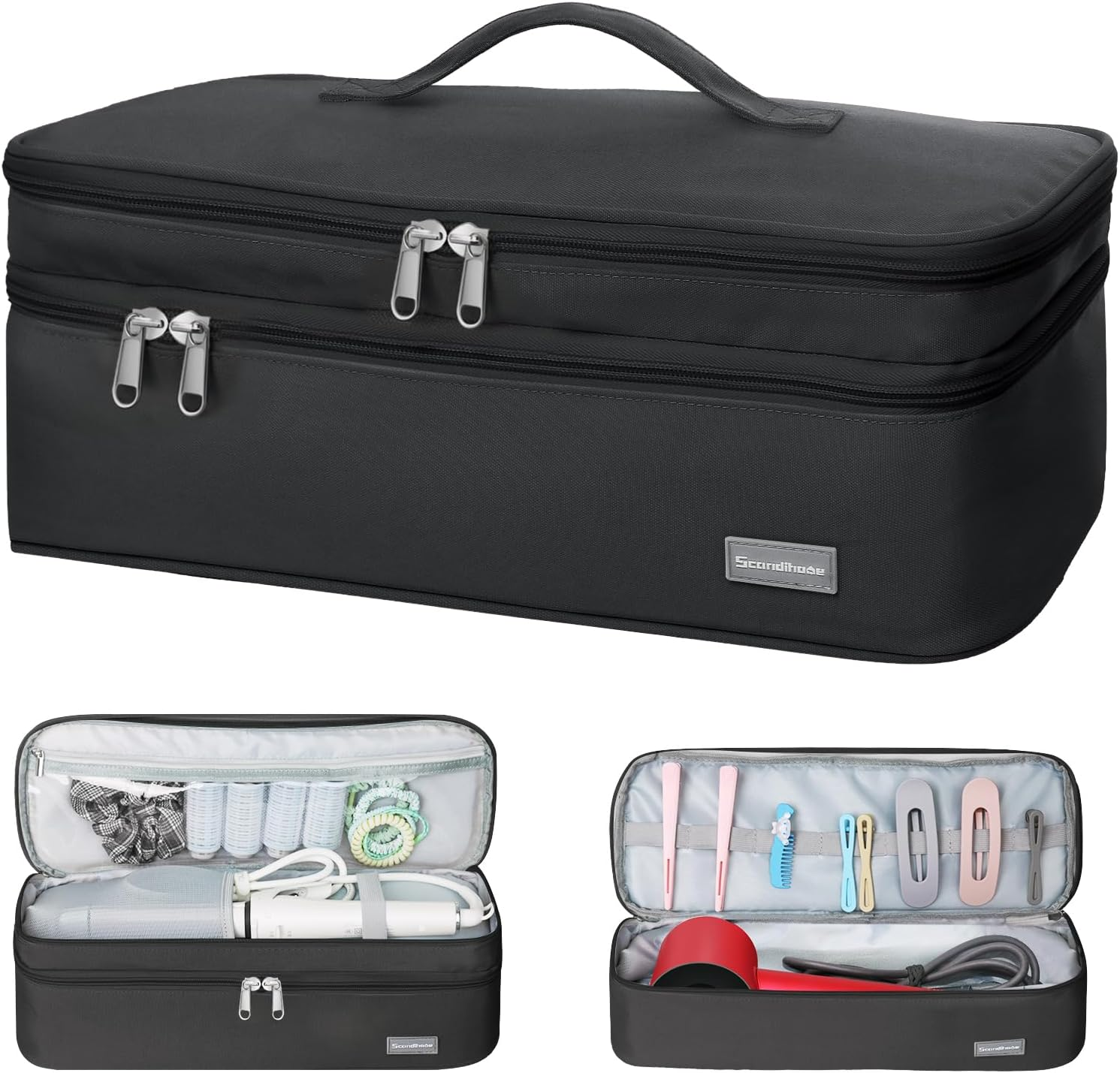 Double-Layer Travel Storage Bag Compatible with Dyson Hair Dryer and Attachments, Portable Carrying Case for Hair Dryer Brush/Volumizer/Styler/Hot Tools Scandihome Series, Black(Bag Only) image number 4