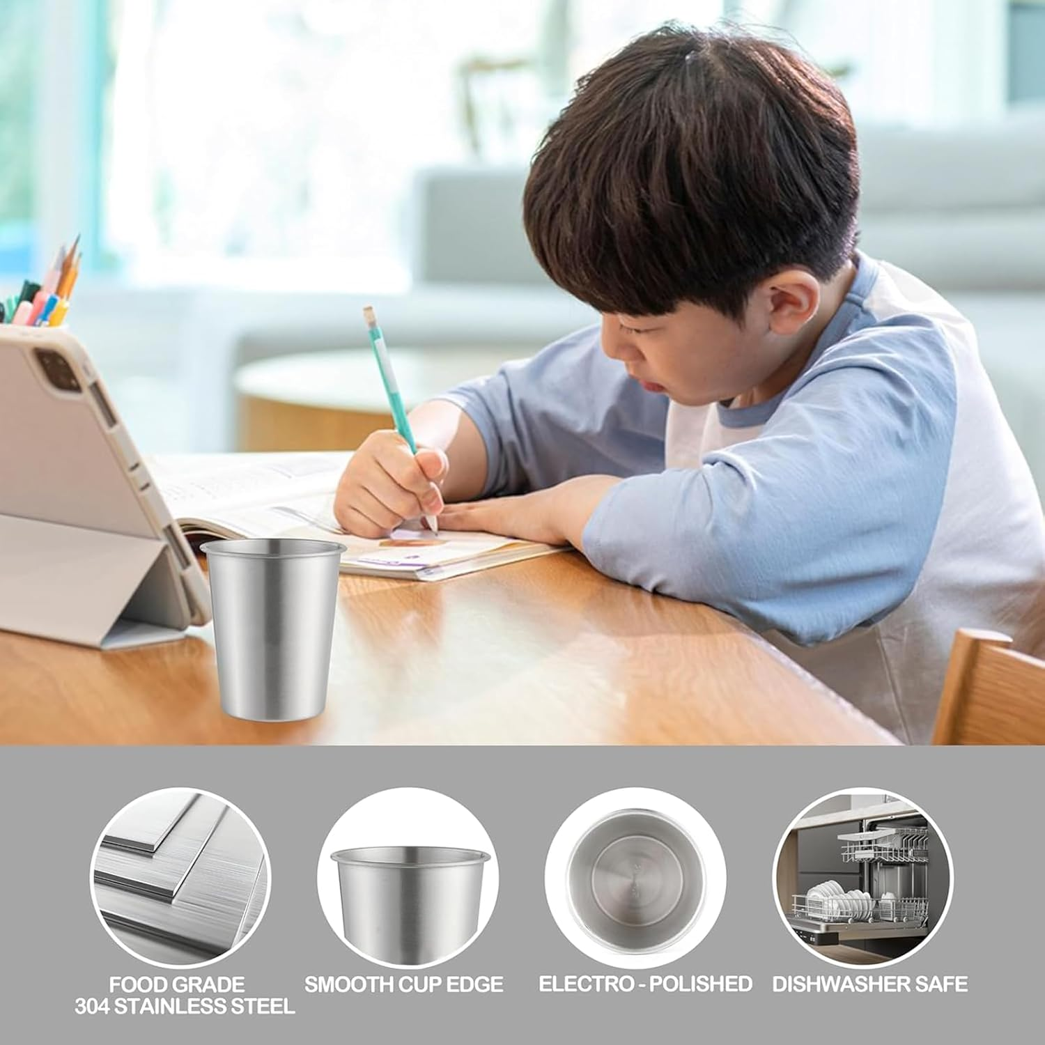 Weidllys Stainless Steel Cups for Kids and Toddlers 8 Oz - Stainless Steel Sippy Cups for Home & Outdoor Activities, BPA Free Healthy Unbreakable Premium Metal Drinking Glasses (6-Pack) image number 4