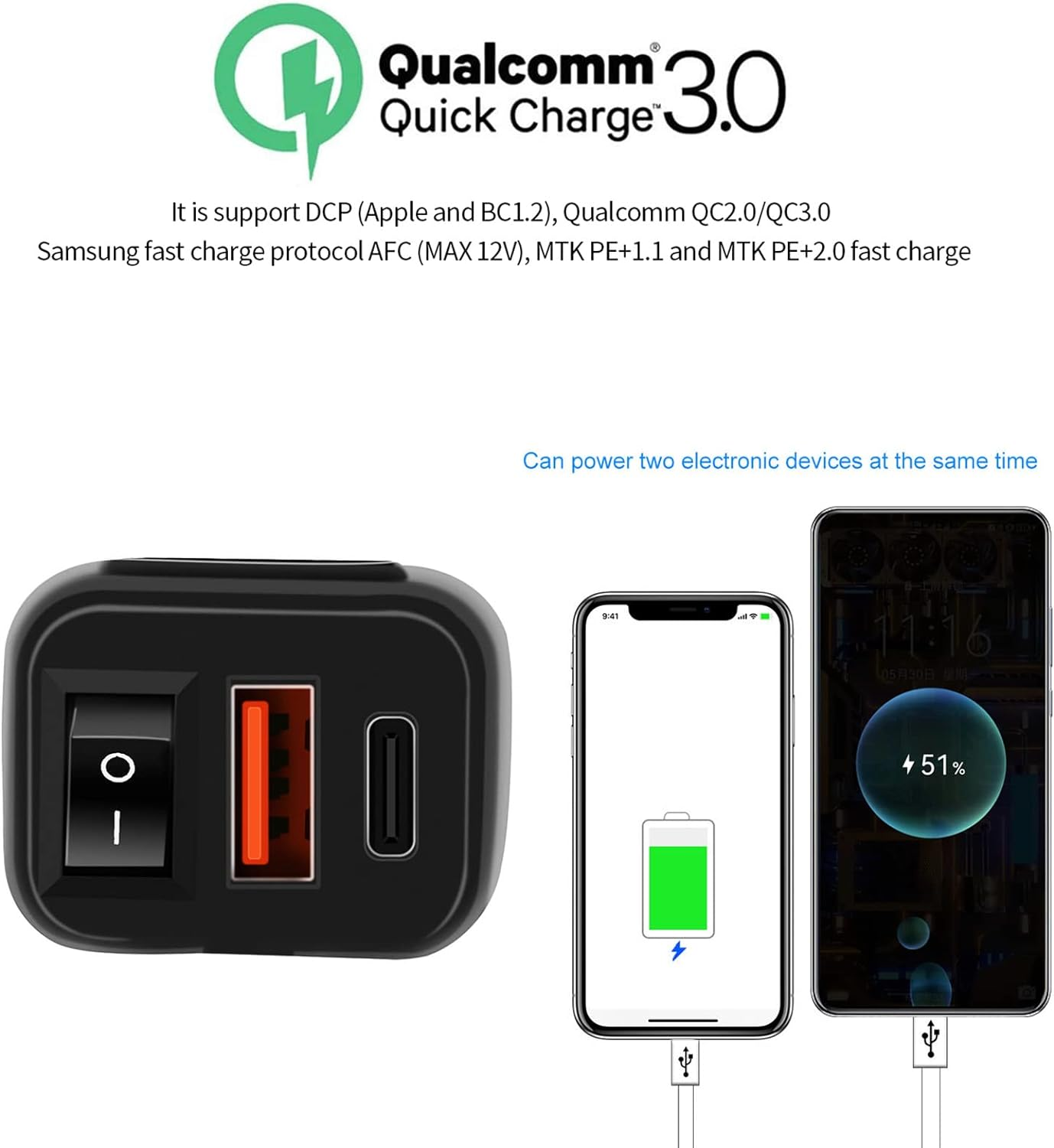 Domary Motorcycle USB Chargerpe-C Charger Super Fast Charger QC3.0 with Voltmeter On/Off Switch for Phone Tablet 7/8Inch Handlebar image number 5