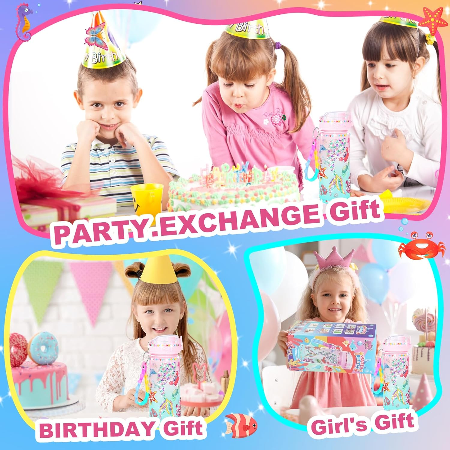 Decorate Your Own Water Bottle Kits for Girls - Gem Diamond Painting Arts and Crafts Toys Gifts for 4+ Year Old Girls Kids Birthday (Multicolor Mermaid) image number 5