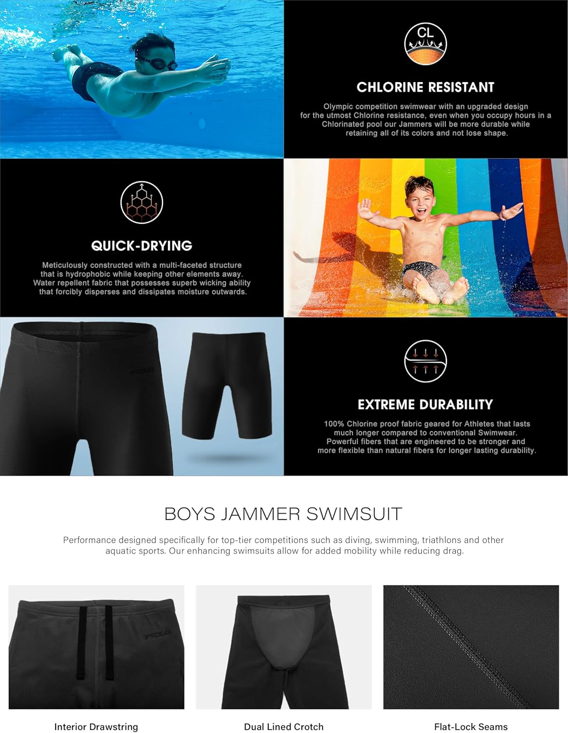 TSLA Boy'S Swim Jammer, Youth Racing Competitive Swimming Shorts Trunks, UPF 50+ Sun Protection Endurance Training Swimsuit TM-BSJ06-JPB Large [US 14-16] image number 4