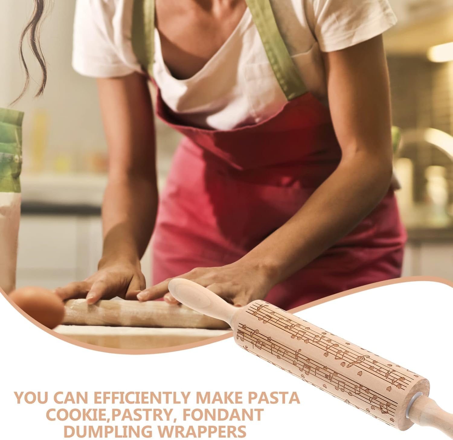 CALLARON Embossed Rolling Pin, 14 Inch Christmas Rolling Pins for Baking, Wooden Reusable Dough Roller with Music Note, Embossed Cookies Baking DIY Tool for Kids Adults Xmas Decoration