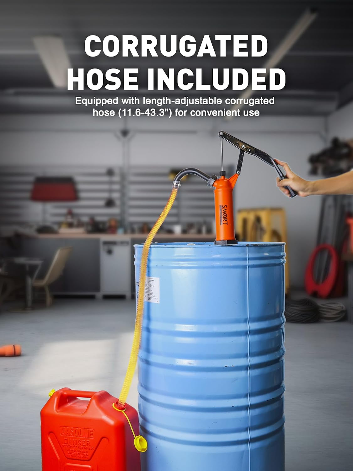 SMART JERRY - 55 Gallon Drum Pump | Heavy Duty Manual Barrel Pump for Water, DEF & Corrosive Liquids | 9-14 Oz per Stroke Lever Action Design​ | Fits 5-55 Gallon Drums image number 6