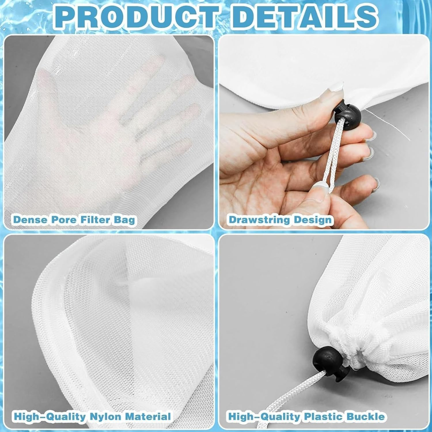 Shuoteng Pool Vacuum Leaf Cleaner Mesh Bags, 6Pcs Vacuum Pool Cleaner Bags Mesh Leaf Bag with Pull and Lock Cord, Fine Mesh Pool Leaf Vacuum Net Bag with Locking Cord image number 3