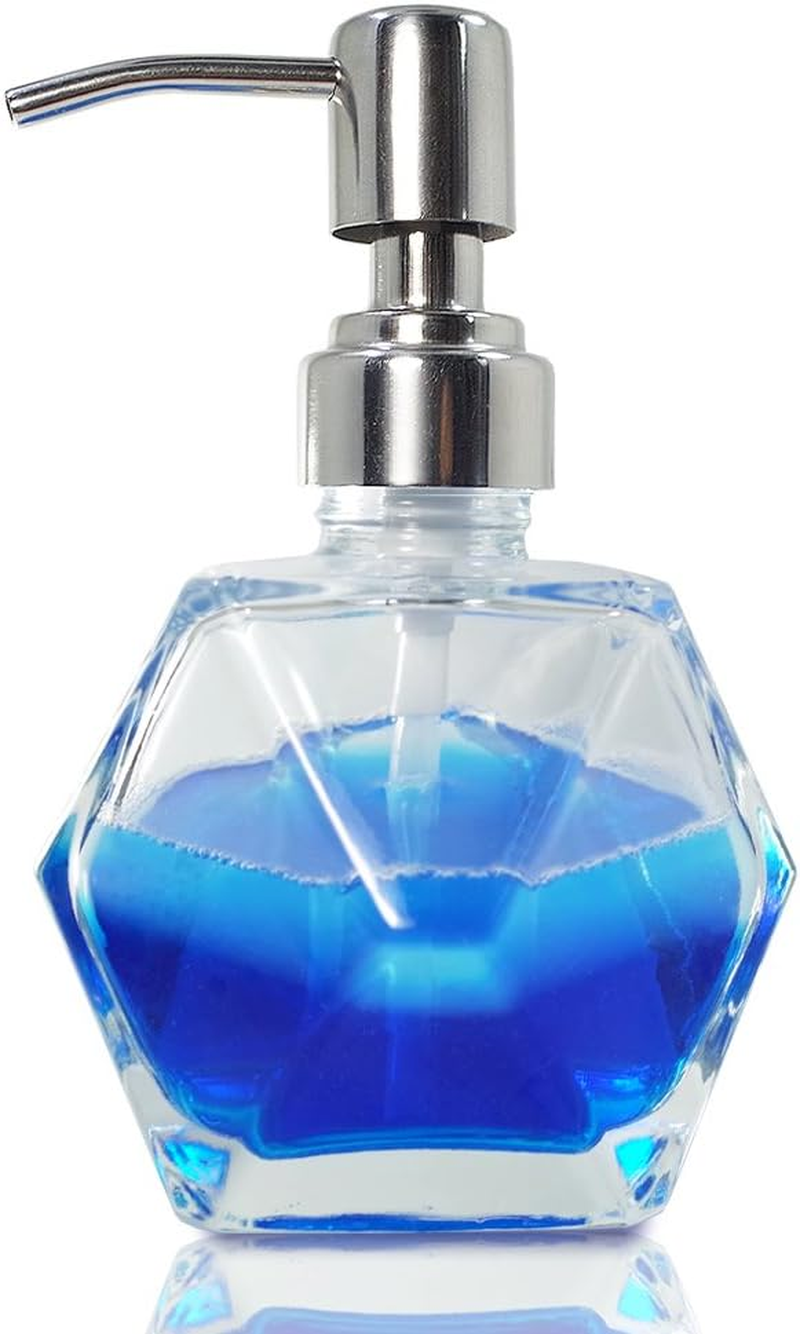 Modern Geometric Shape Clear Glass Soap Dispenser Lotion Dispenser Bottle with Rust Proof Stainless Steel Pump for Kitchen Bathroom Accessory Countertop Great for Soap Lotions and Body Oil. image number 3