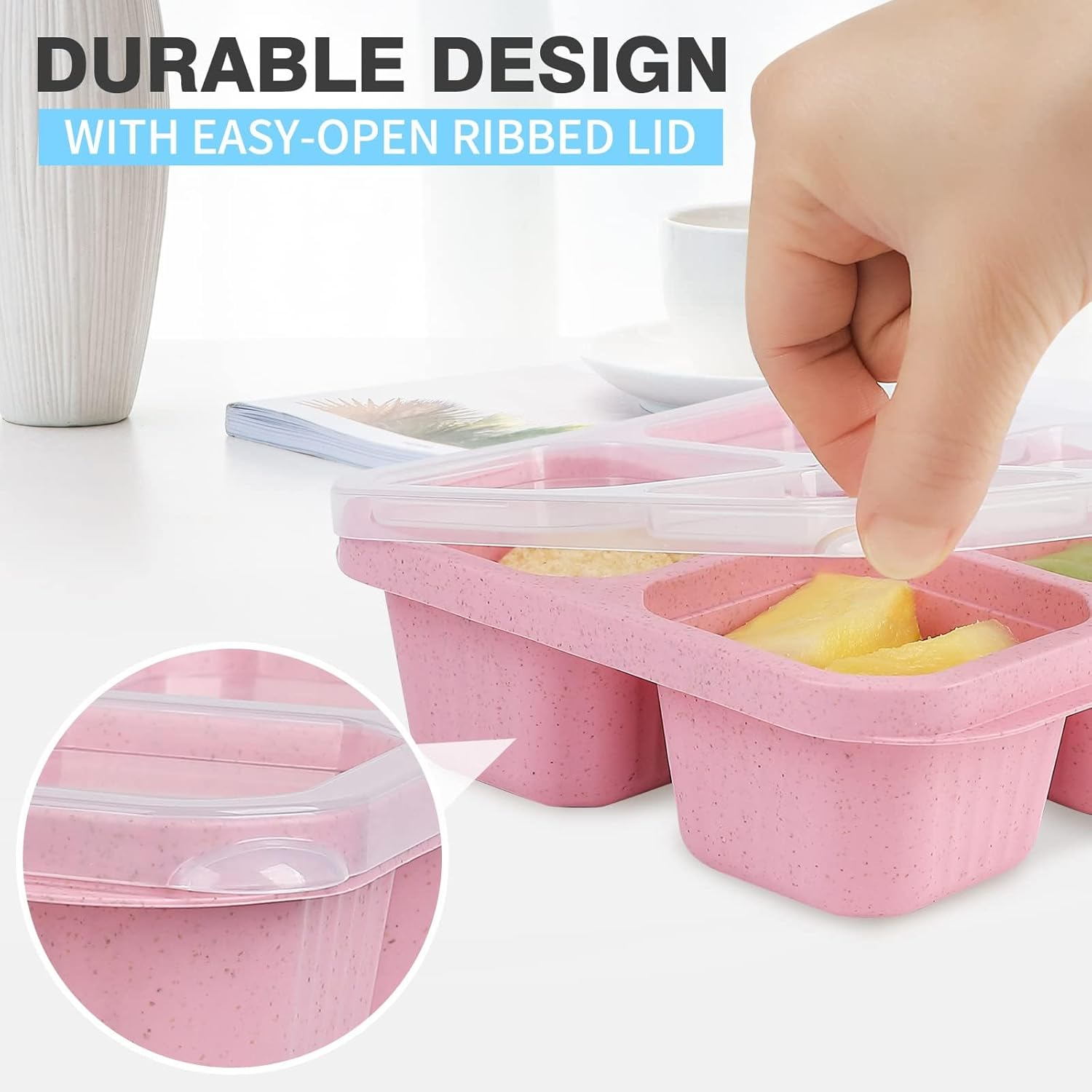 4-Compartment Bento Lunch Containers,Wheat Straw Meal Prep Lunch Box ，Plastic Food Storage Container， Set of 4, Multi-Colour image number 3