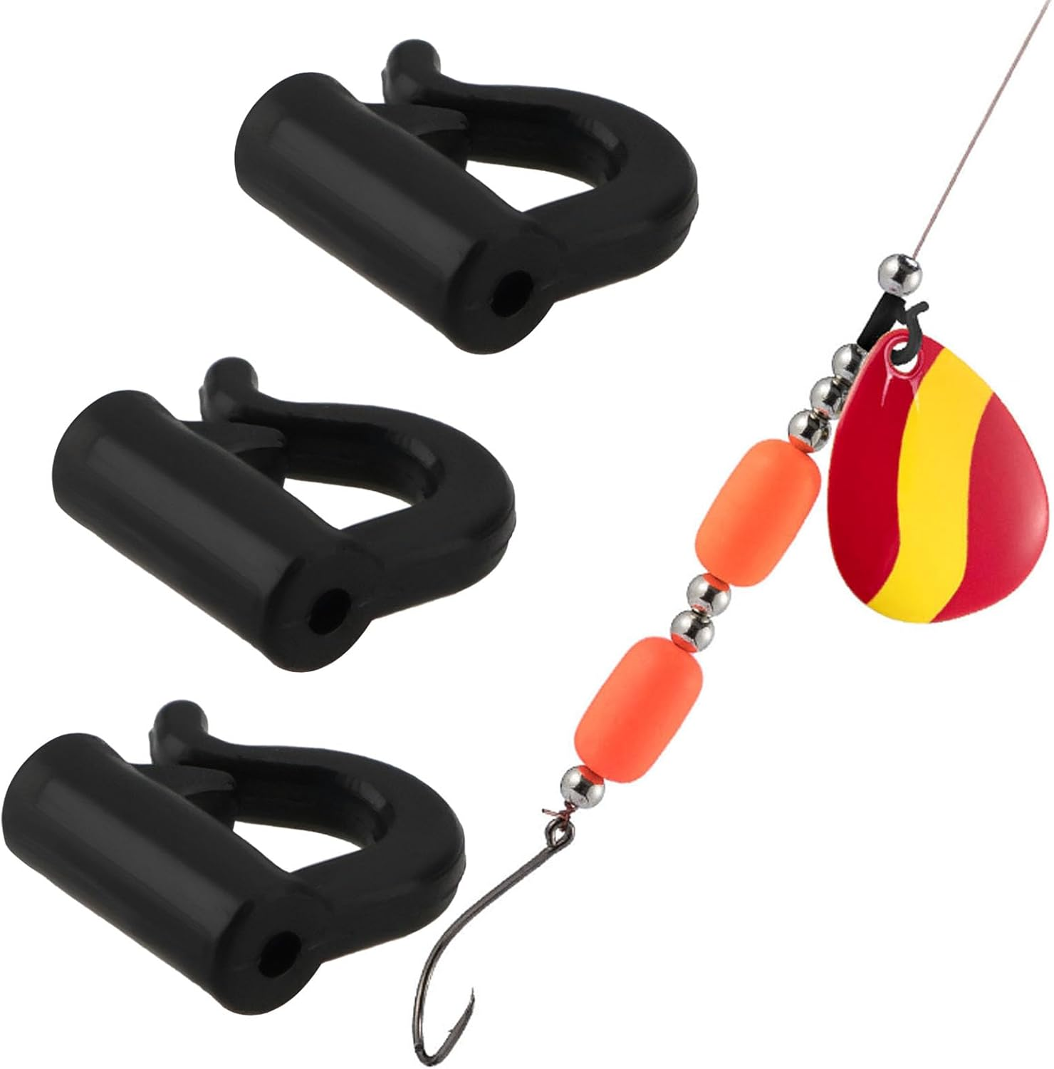 Emsea 150Pcs Quick Change Spinner Clevis Fishing U-Clip Crawler Harness Clamp for Fishing Blades and Spoons Accessories 7.87X7X0.5Mm - Black image number 3