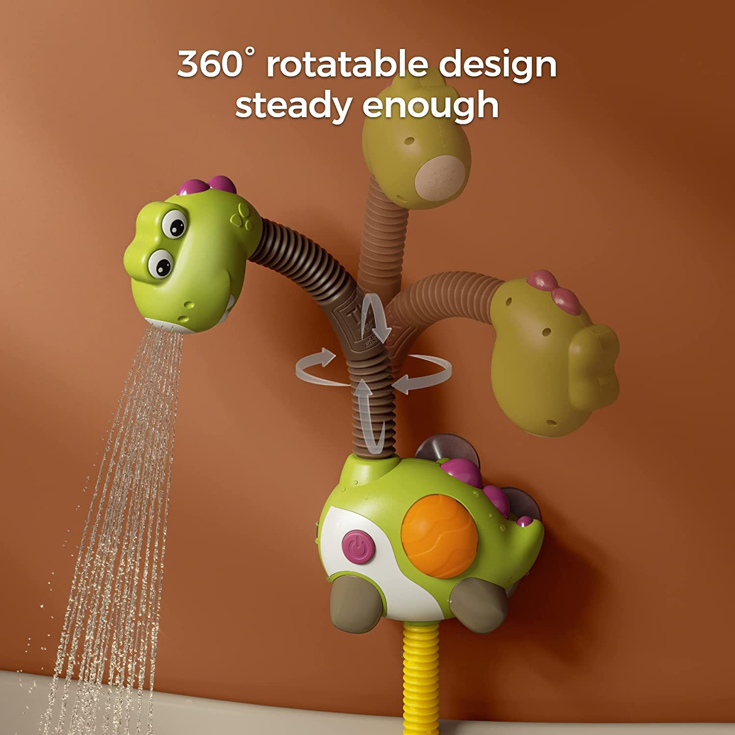 TUMAMA Bath Toy Set Bathtub Toy with Showerhead ,Water Slide, 2 Wind up Toys 2 Suction Spinner Toys Storage Bag, Dinosaur Water Spray Squirt Shower Duck Toys for Toddles and Babies 0-5 Year