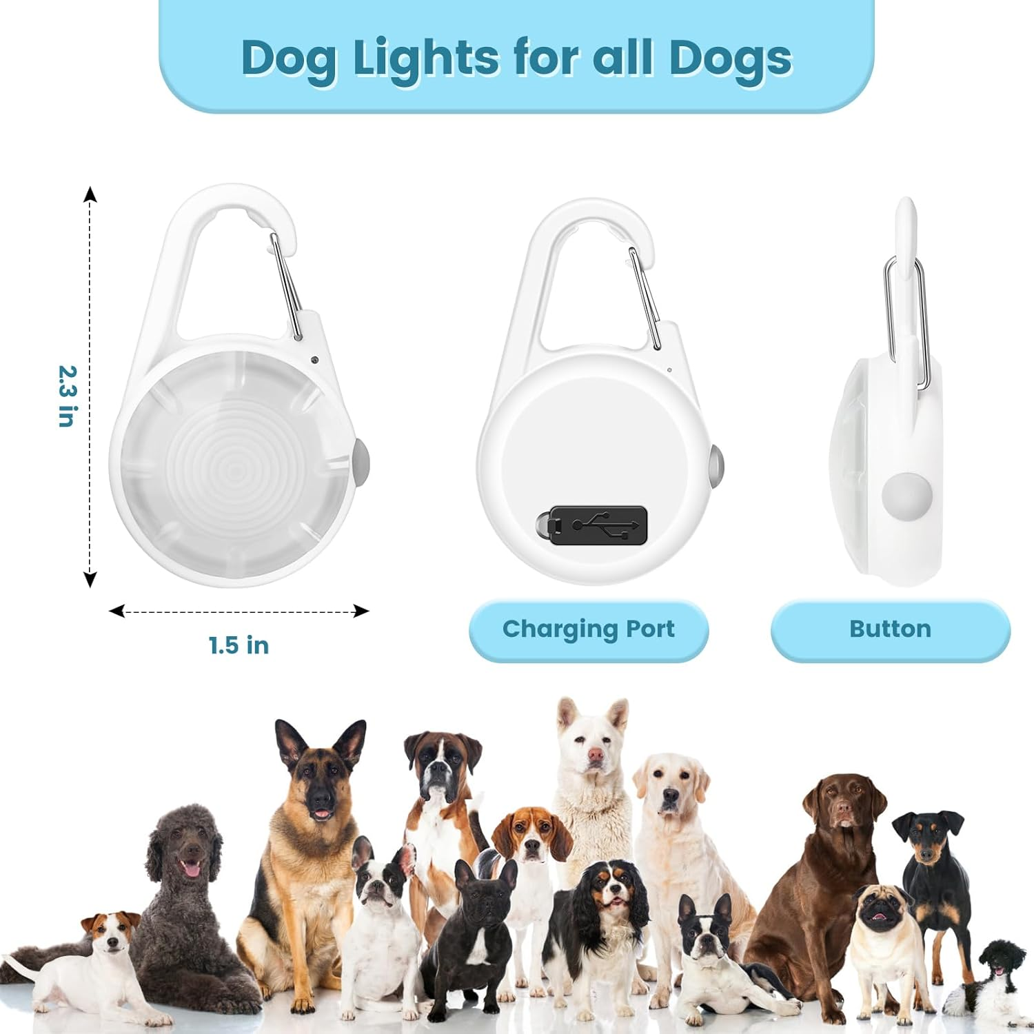 POEEY Dog Lights 2Pack LED Rechargeable Dog Collar Lights Clip on with RGB Color Pet Safety Lights Light up Lighted Dog Harness Light for Night Walking Camping, White, PE-002 image number 6