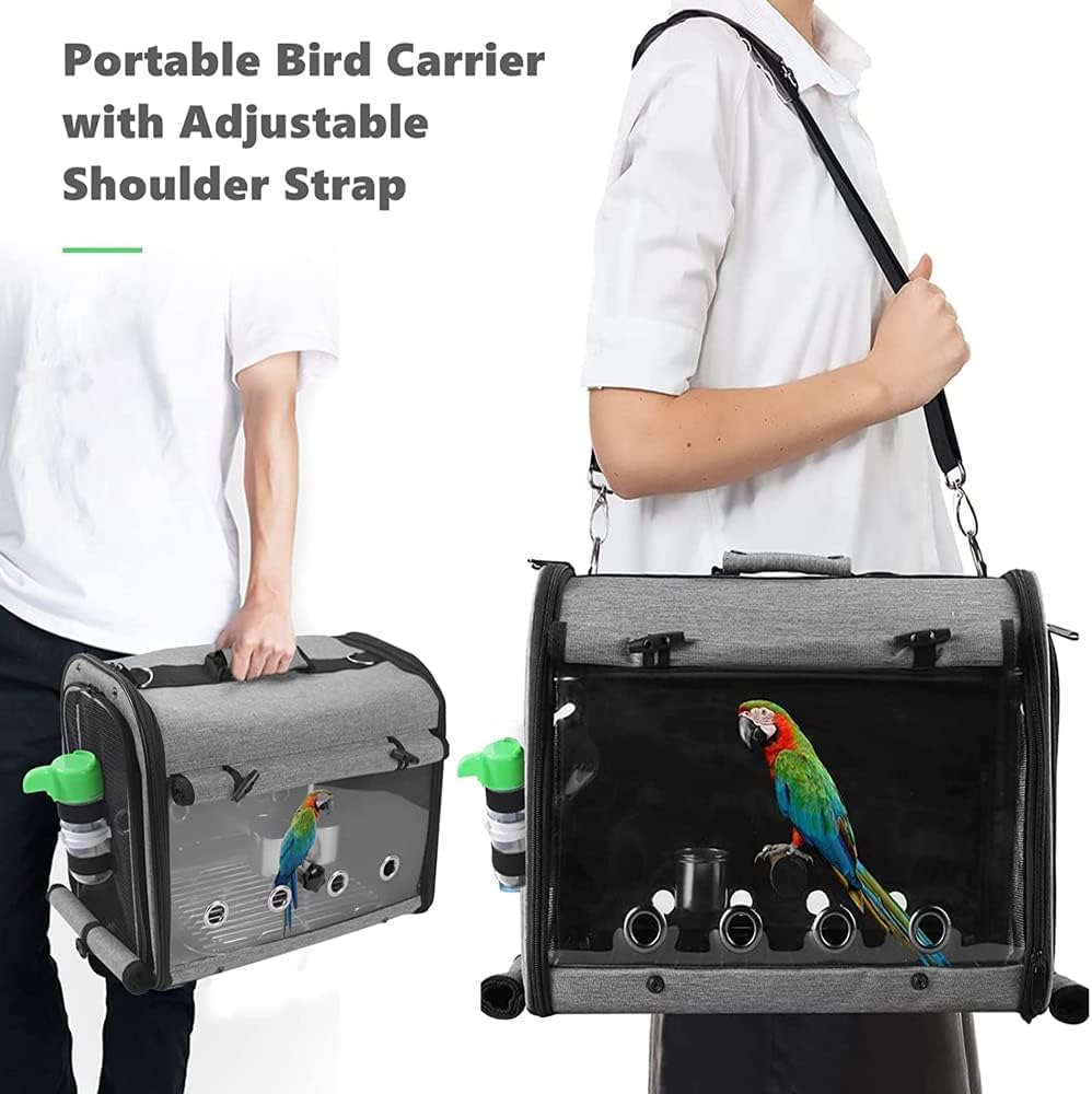CULOTOL Bird Carrier Bag - Foldable Travel Cage with Stand, Parrot Backpack, Transparent Breathable Bag, Lightweight Birdcage with Food Tray and Water Bottle image number 1