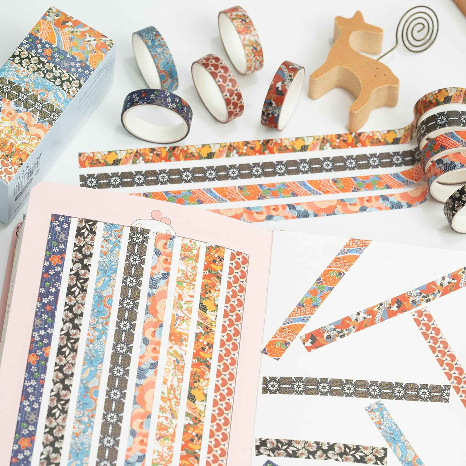 12 Rolls Ukiyo-E Style Washi Tape Set Japanese Kyoto Arts Adhesive Tapes Skinny Decorative Masking Tape Sets for Craft, Kids, Scrapbook, DIY, Gift Wrapping (Waves of Tradition) image number 2