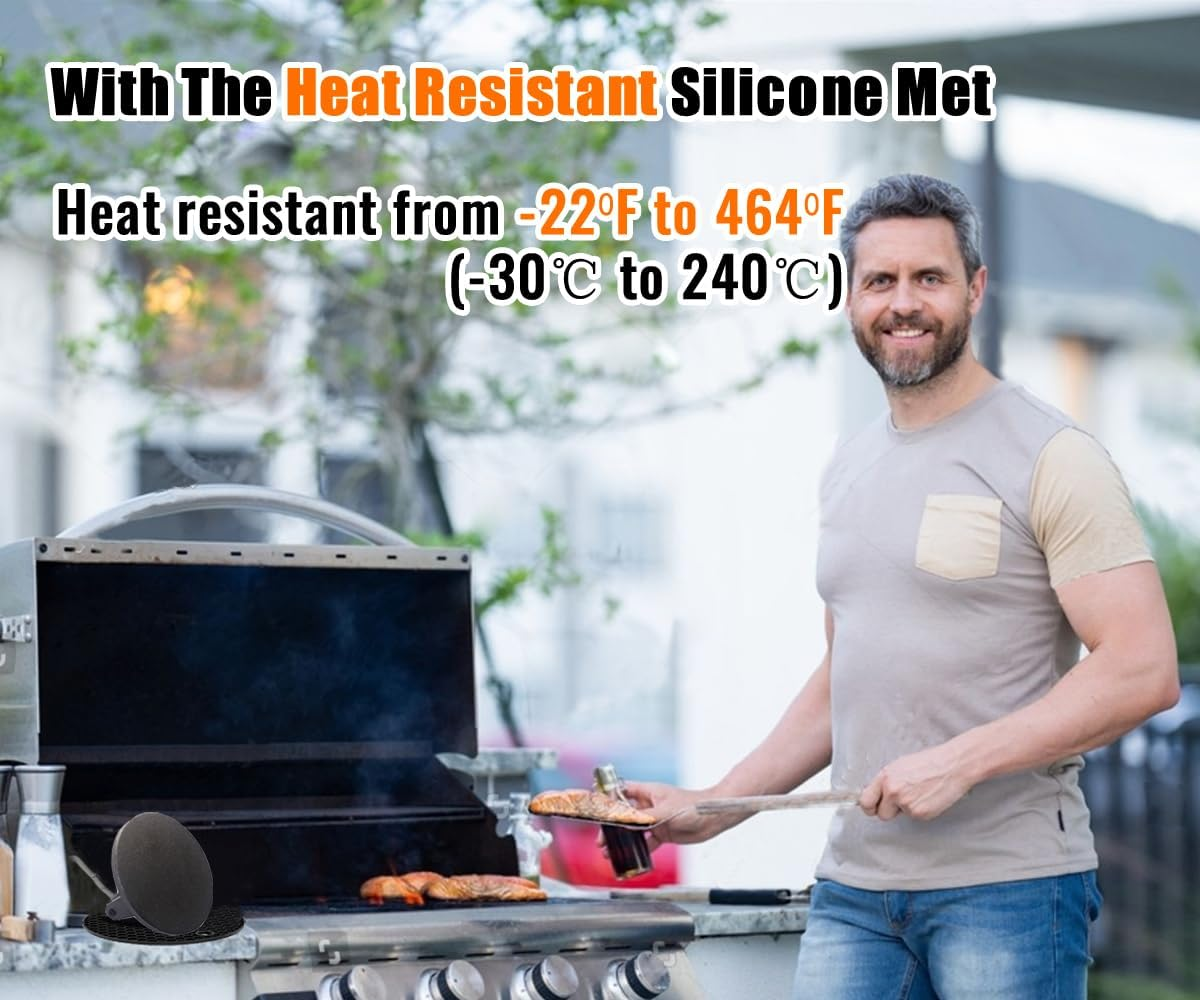 Premium Cast Iron Burger Press, Includes 100 Patty Papers, 14.5 Cm Silicone Heat Pad, Skillet with Ebony Handle Burger Grinder, Perfect Burger Press, Meat Press, Bacon Press, Sandwich Press