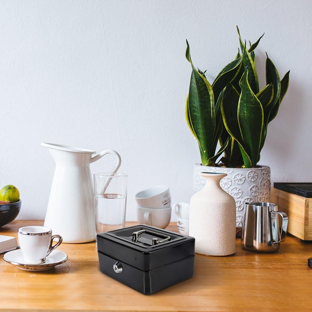 Mini Safe Security Box Household Portable Steel Lockable Cash Money Box (Black)