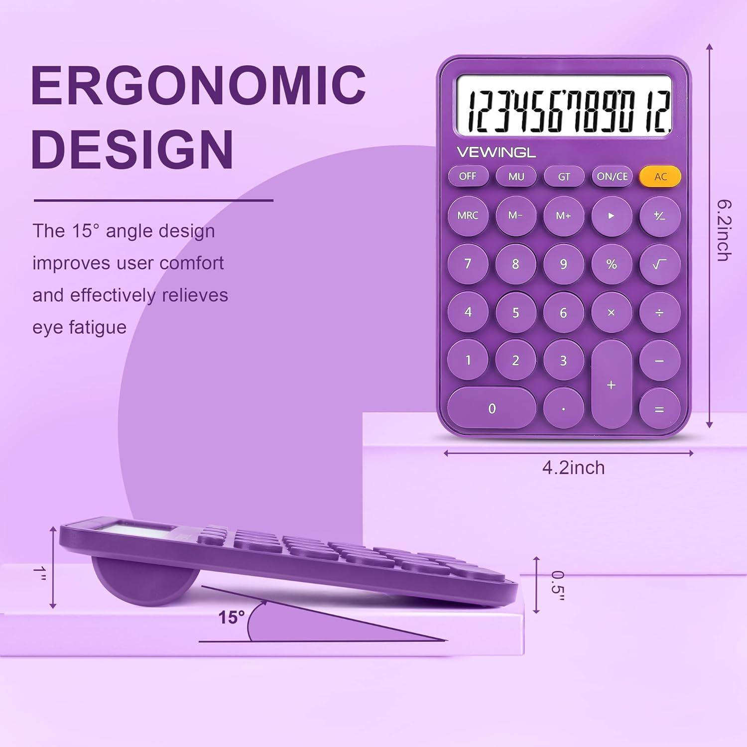 Standard Calculator 12 Digit,6.2 * 4.2In Desktop Large Display and Buttons,Calculator with Large LCD Display for Office,School, Home & Business Use,Automatic Sleep,15 &deg;Tilt Screen image number 6
