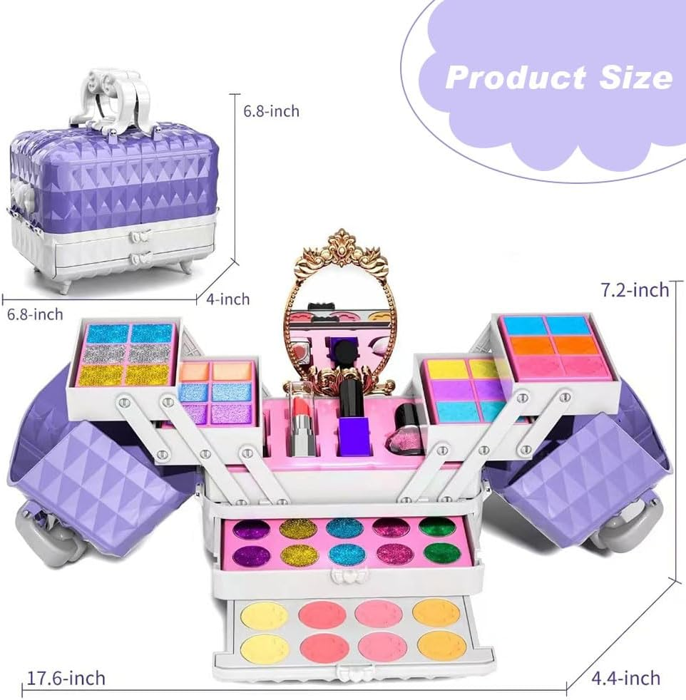 52 Pcs Kids Makeup Set for Girls, Princess Real Washable Pretend Play Cosmetic Set Toys with Mirror, Non-Toxic & Safe, Birthday Gifts for 3 4 5 6 7 8 9 10 Years Old Girls Kids (Purple) image number 1