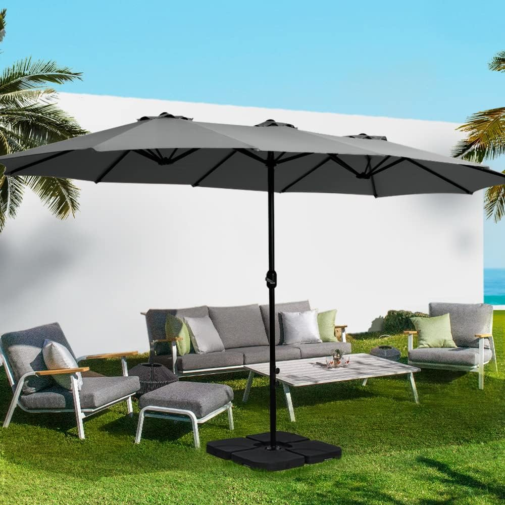 Instahut Outdoor Umbrella 4.57M Charcoal Pole Stand, Sun Beach Garden Patio Camping Tent Gazebo Canopy Double Shading, Water Resistant and UV Steel Frame - Black image number 6
