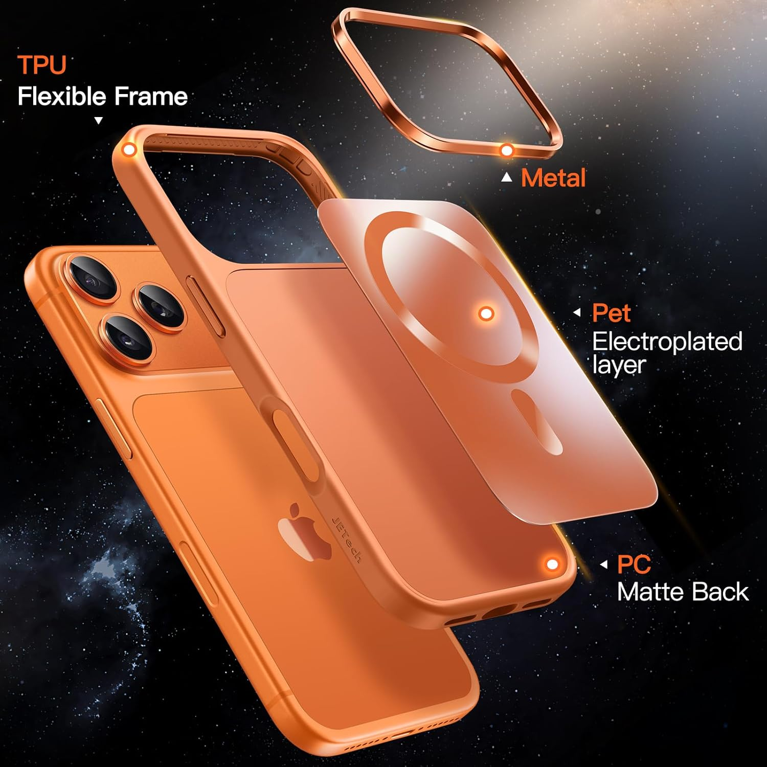 Jetech Magnetic Case for Iphone 17 Pro Max 6.9-Inch Compatible with Magsafe, Luxury Metallic Luster Matte Back Slim Shockproof Electroplated Phone Cover (Orange) image number 5