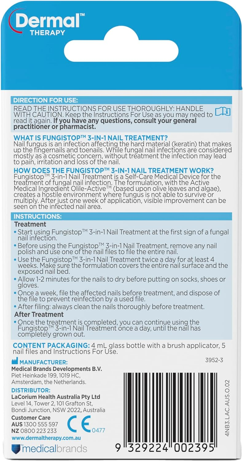 Dermal Therapy Fungistop 3-In-1 Nail Treatment | Solution for the Treatment and Prevention of Nail Fungus | 4Ml
