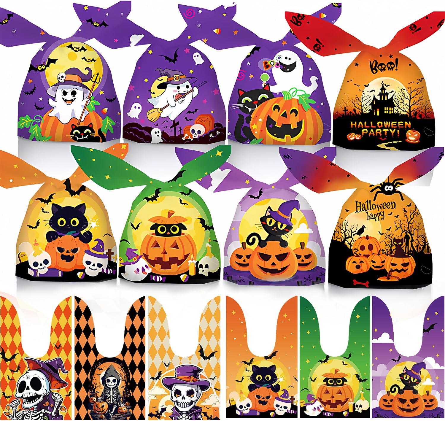 XIJIANG 120 PCS Halloween Candy Bags,14 X 23 CM Halloween Treat Bags, Gift Bag,Birthday Parties, Halloween Candy Bags Party Supplies,12 Patterns in Total.