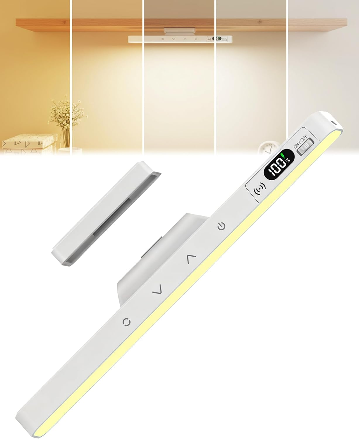 EKOWEE 6W Dimmable Mirror Light, under Cabinet Lighting, 5 Colors & Brightness Dimming, 2000Mah Rechargeable Magnetic Light Bar, Stick on Touch Light for Cabinet,Kitchen,Closet,Bedside,Desk image number 5