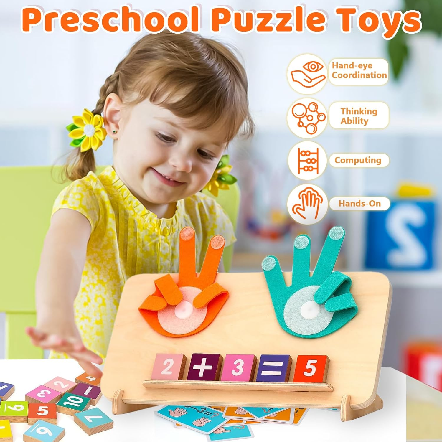 Caunedy Montessori Learning Toys for Toddlers 2-4, Preschool Educational Math Toy, Manipulatives Number Counting Block and Number Tracing Board, Boy Girl Birthday Gifts