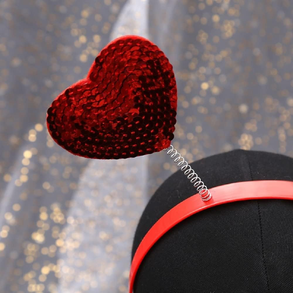 Love Heart Shaped Sequin Headband Valentine'S Day Hair Hoop Hair Loop Hair Clasp Hair Band Hair Accessories Dress Accessories (Red Love, One Size)