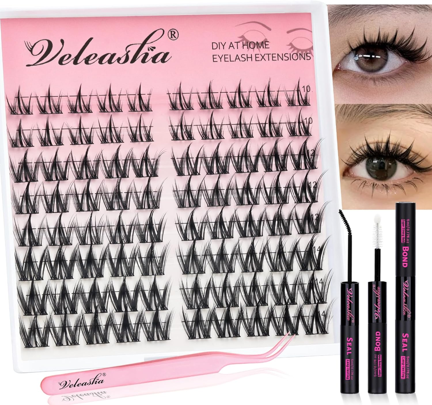 Veleasha Manga Lash Custers Set with Waterproof Lash Bond and Seal C Curl, 80 Pieces, 10-14 Mix Anime Cluster Eyelashes, Strong Hold, Non-Irritating Eyelashes, Glue for Eyelash Extensions (Begonia Kit image number 3