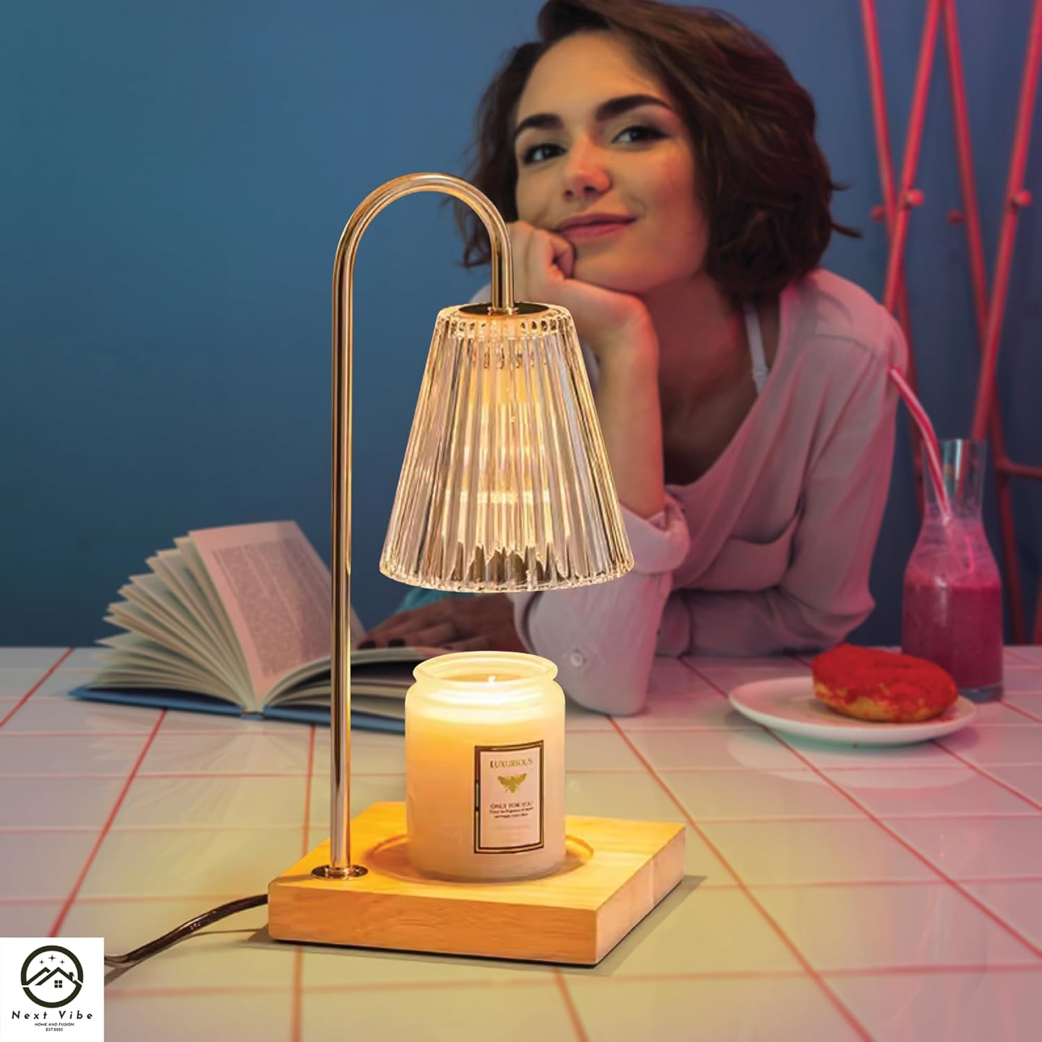 Premium Candle Warmer Lamp - Adjustable Dimming Light & Wax Melt Warmer - Metal & Wood Design - Safe & Smoke-Free Fragrance Diffuser - Ideal Home Decor & Gift (US/AU Plug) image number 1