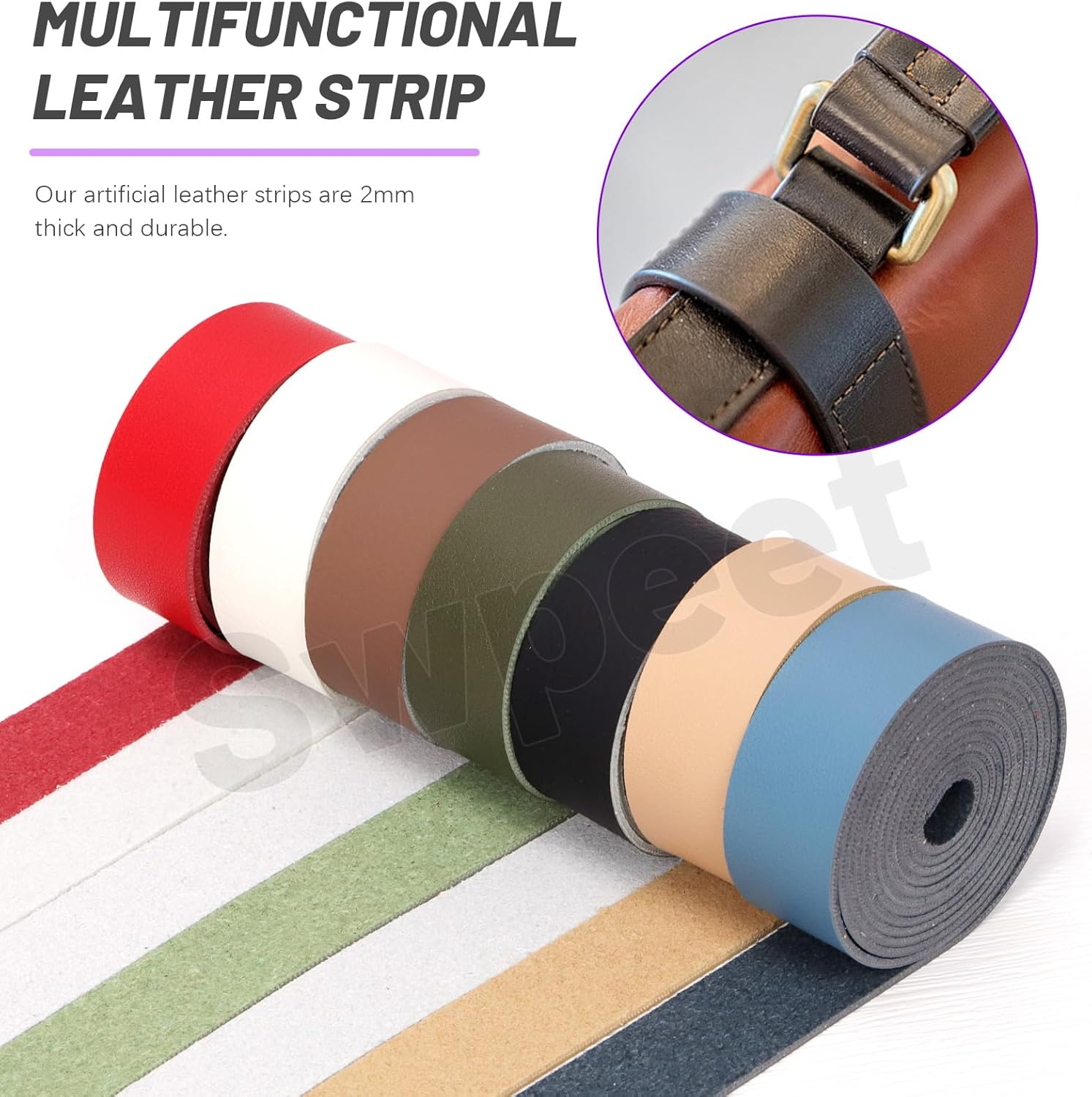 Swpeet Light Camel 1 Inch Wide 80 Inches Leather Strap, Single Sided Full Grain Leather Strips Cord String, Long Flat Belt Strips Ideal for DIY Craft Projects, Clothing, Jewelry, Wrapping - Beige image number 4