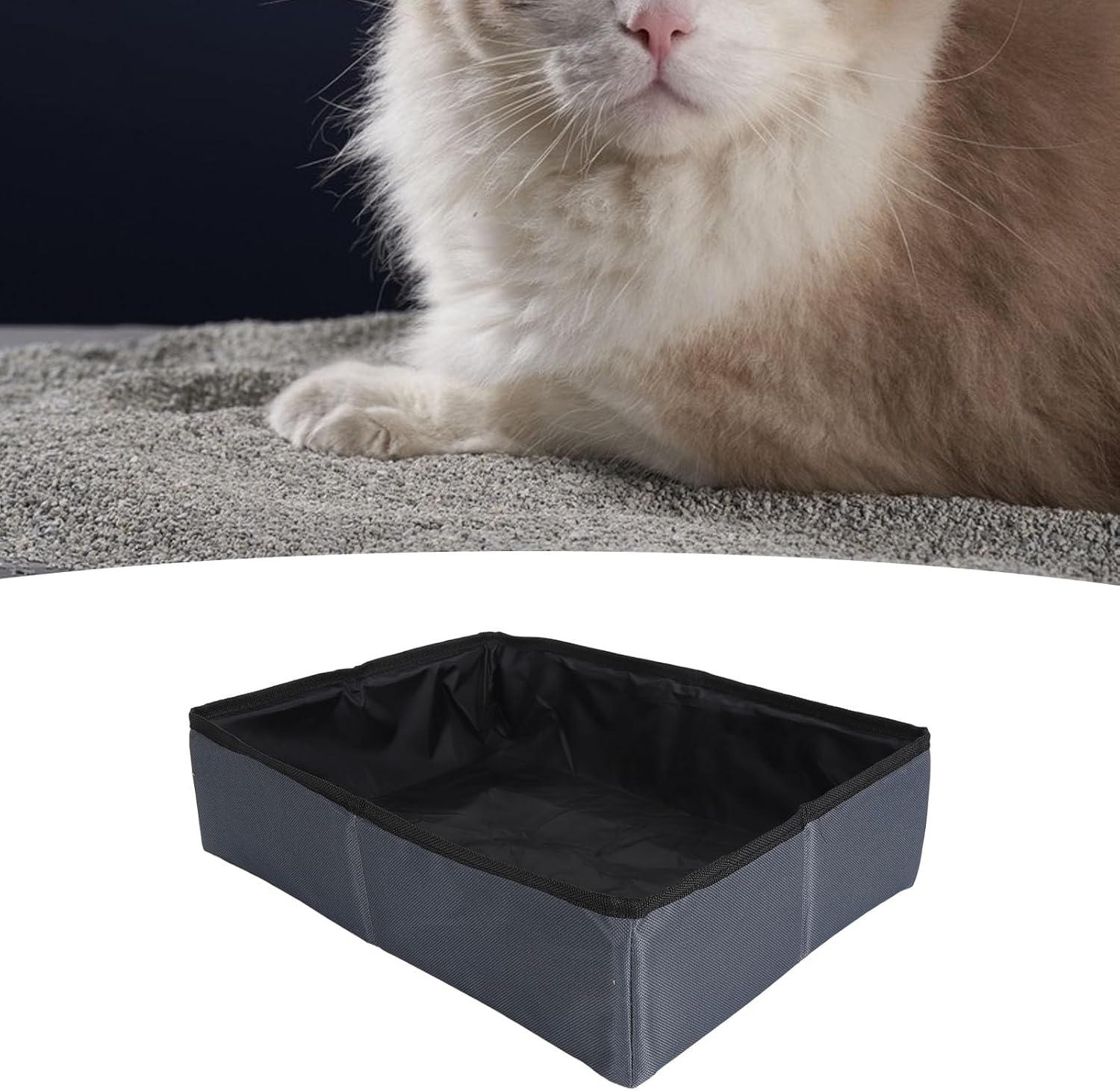 Folding Cat Litter Box, 600D Oxford Fabric Travel Litter Box Easy to Clean Reusable Cat Toilet Box with Shovel, Portable Cat Litter Tray Cat Travel Litter for Camping Road Trips(S) image number 1