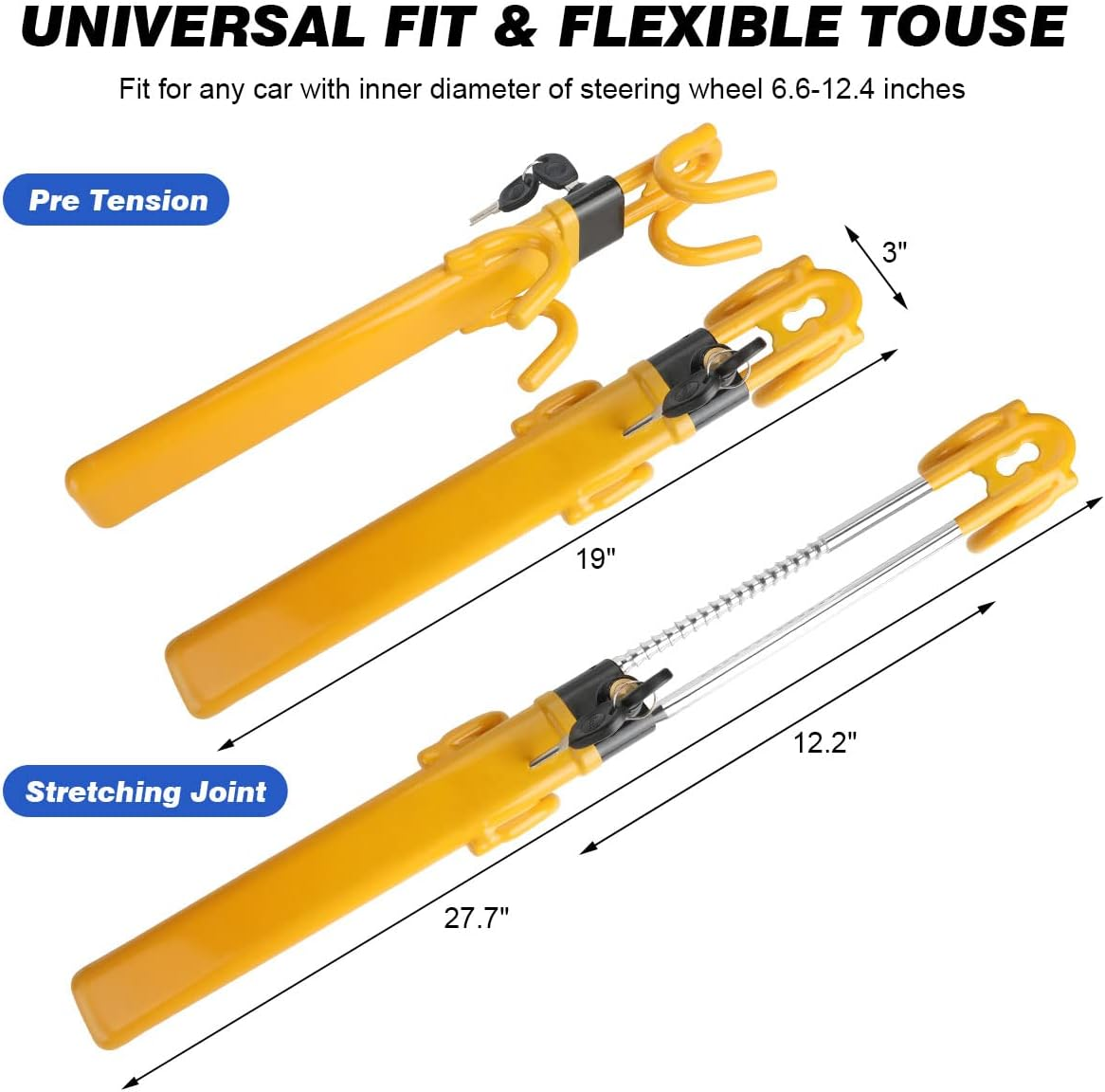 Heavy Duty Anti-Theft Steering Lock (Yellow) image number 2