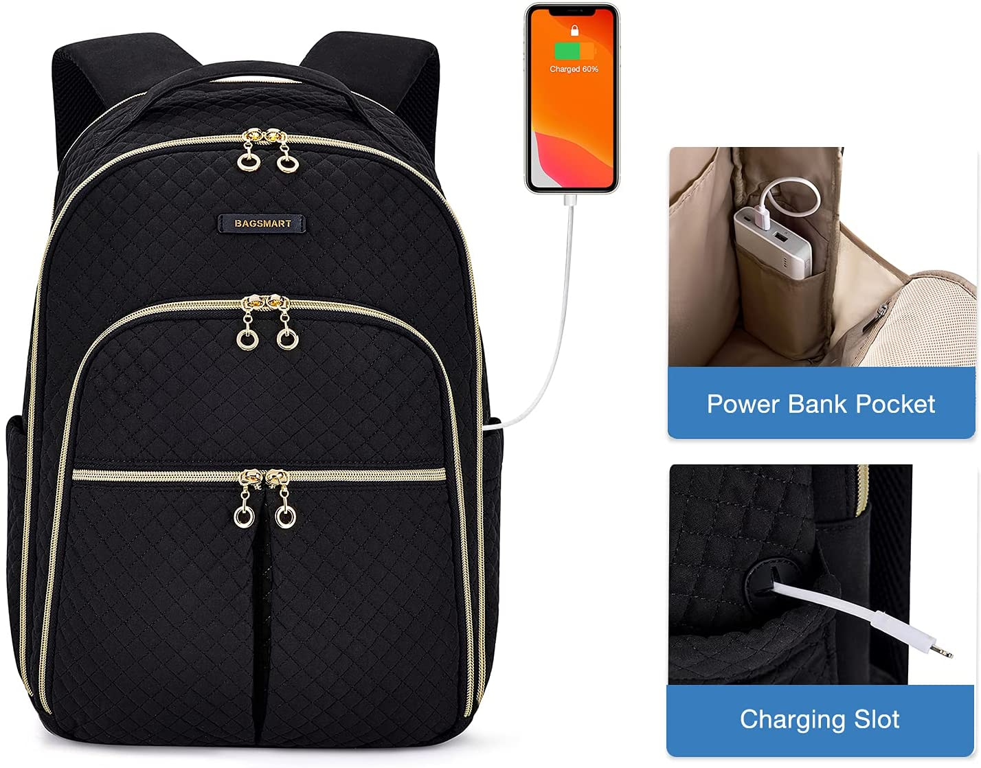 BAGSMART 15.6 Inches Laptop Backpack Stylish Fashion Backpacks Waterproof Travel School Bag for Business, Travel image number 3