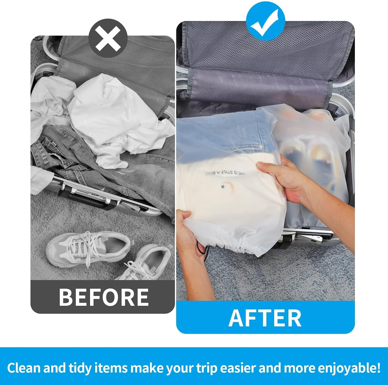 10 Pack Shoe Bags for Travel, Travel Shoe Organizer, Waterproof Shoe Bags, Translucent PE Reusable Shoe Storage, Dust-Proof Drawstring Bags for Shoes Clothes Toiletries, Home & Travel Essential image number 1