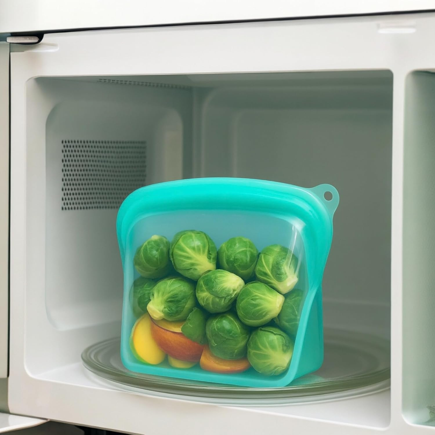 1.2L Platinum Silicone Food Bag &ndash; Leakproof, Freezer & Microwave, Dishwasher & Dishwasher Safe &ndash; Stand up Reusable Pouch&ndash; AQUA image number 4