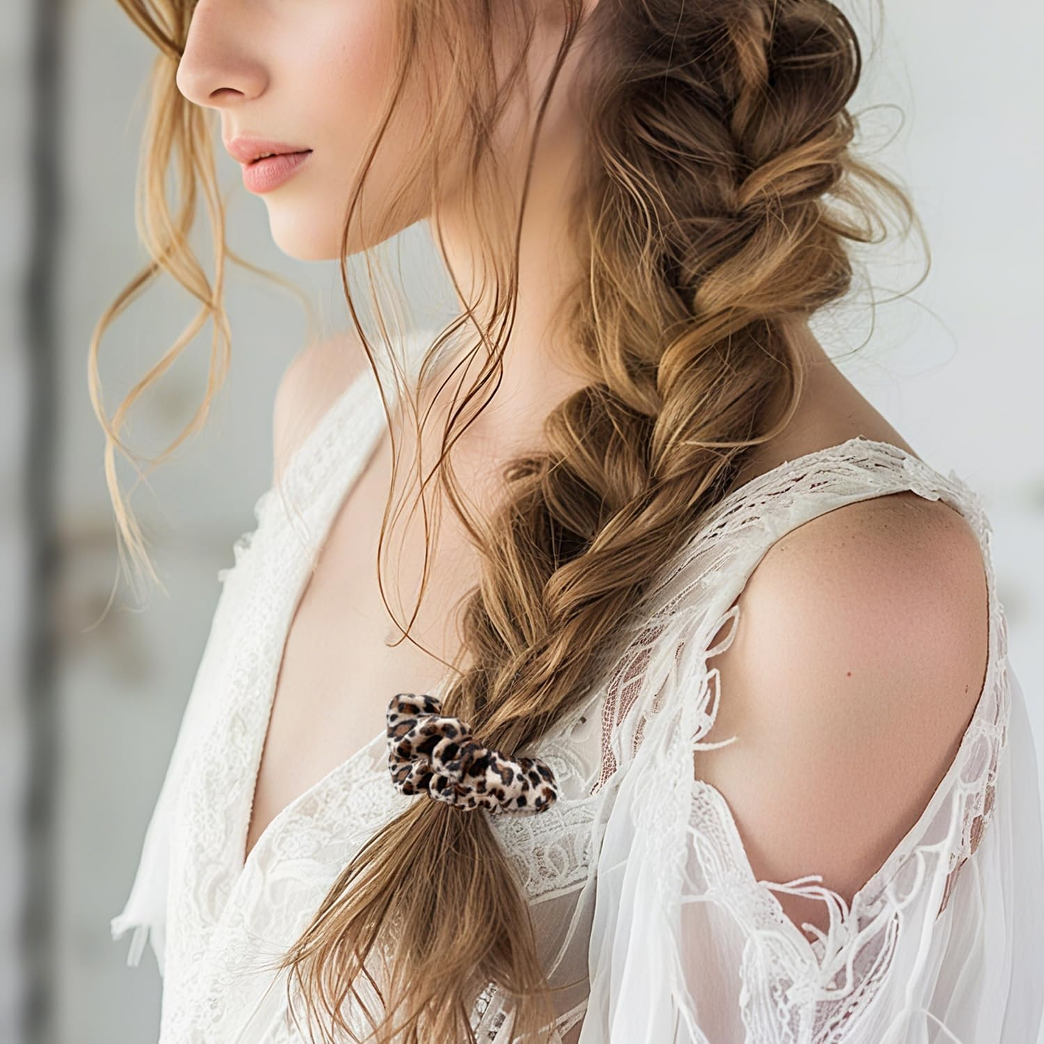 2 Pcs Leopard Print Scrunchies, Velvet Scrunchy for Women Girl Hair Soft Ropes Ponytail Holder Hair Accessories (Style 1) image number 1