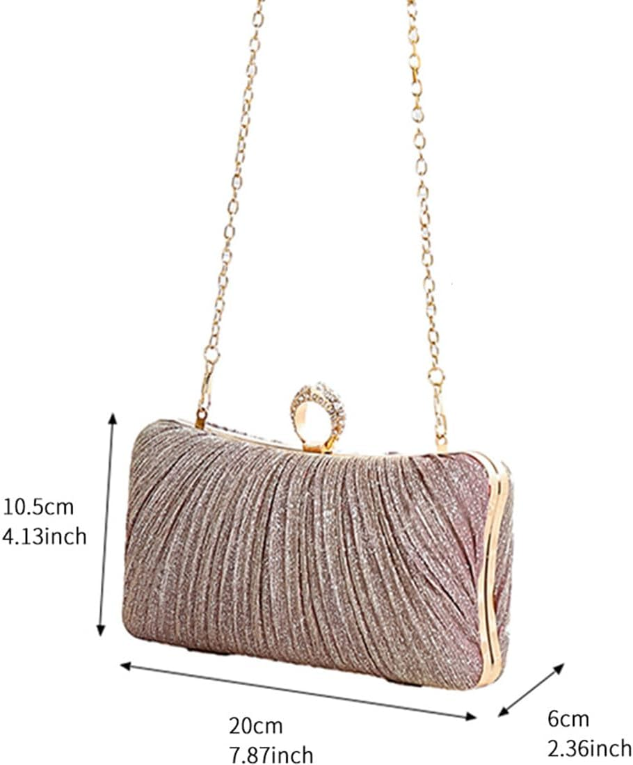 Womens Golden Glitter Clutch Purse Pleated Evening Bag, Evening Handbag Bling Bag with 2Pcs Strap, Clutch Purse for Women for Party Wedding