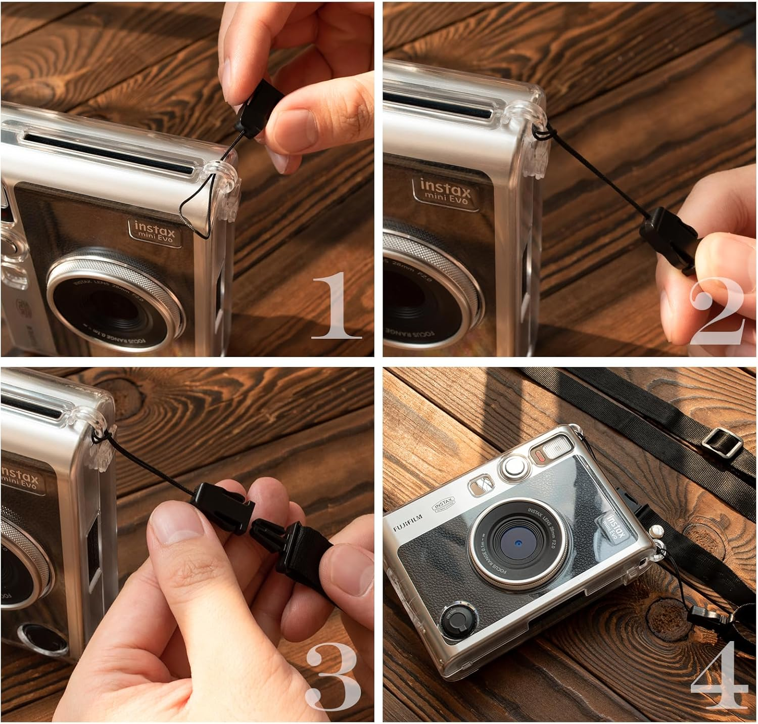 Rieibi Clear Protective Case for Fujifilm Instax Mini Evo Instant Camera - Hard Carrying Case Cover with Shoulder Strap