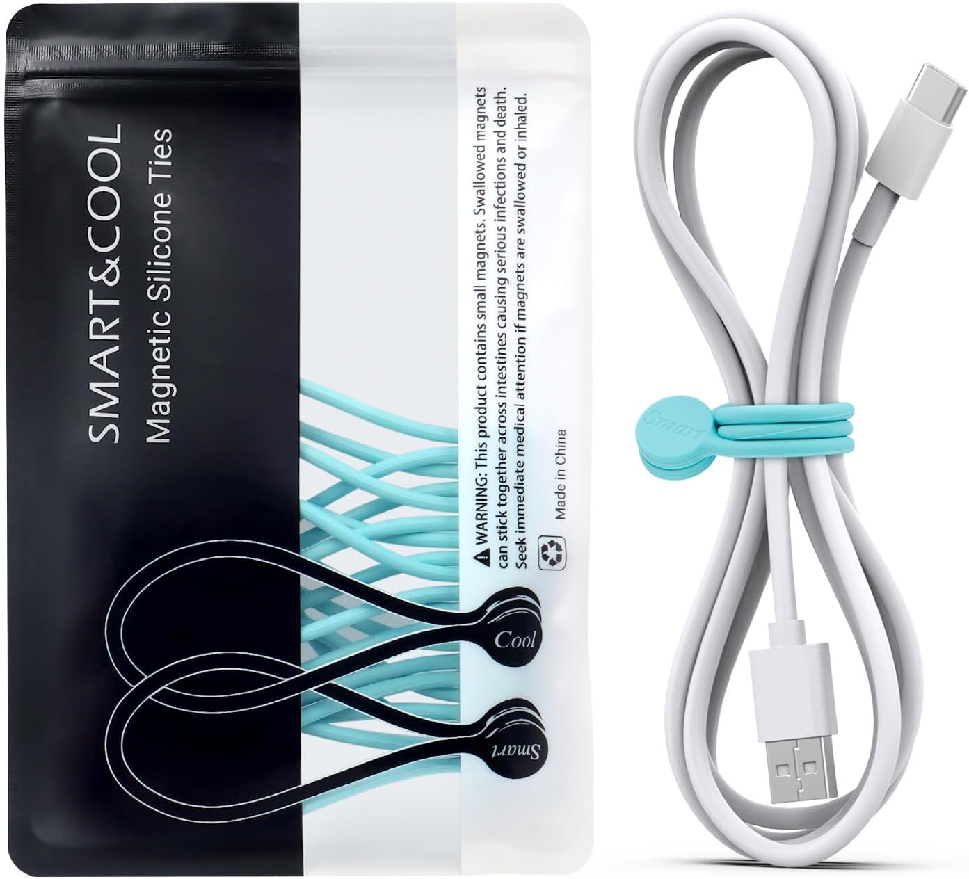 SMART&COOL Reusable Silicone Magnetic Cable Ties for Bundling and Organizing, Holding Stuff, Book Markers, Fridge Magnets, Assorted Color, 7.16'' (10-Pack,Orange)