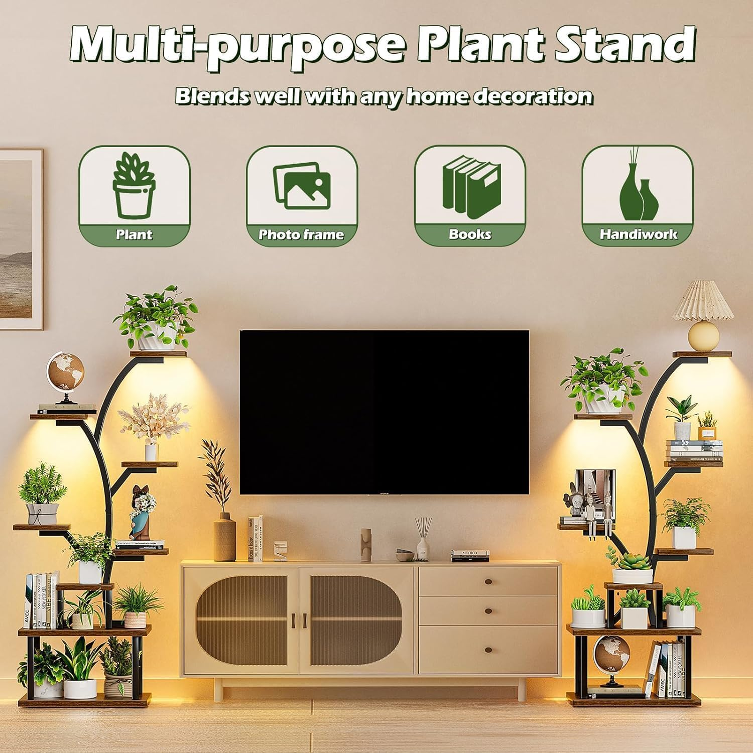 Indoor Plant Stand with 5 Grow Lights, 8-Tier Tall Metal Shelf, 158Cm Lighted Plant Rack for Multiple Plants, Flower Display Holder for Living Room, Balcony, Patio, Garden image number 1
