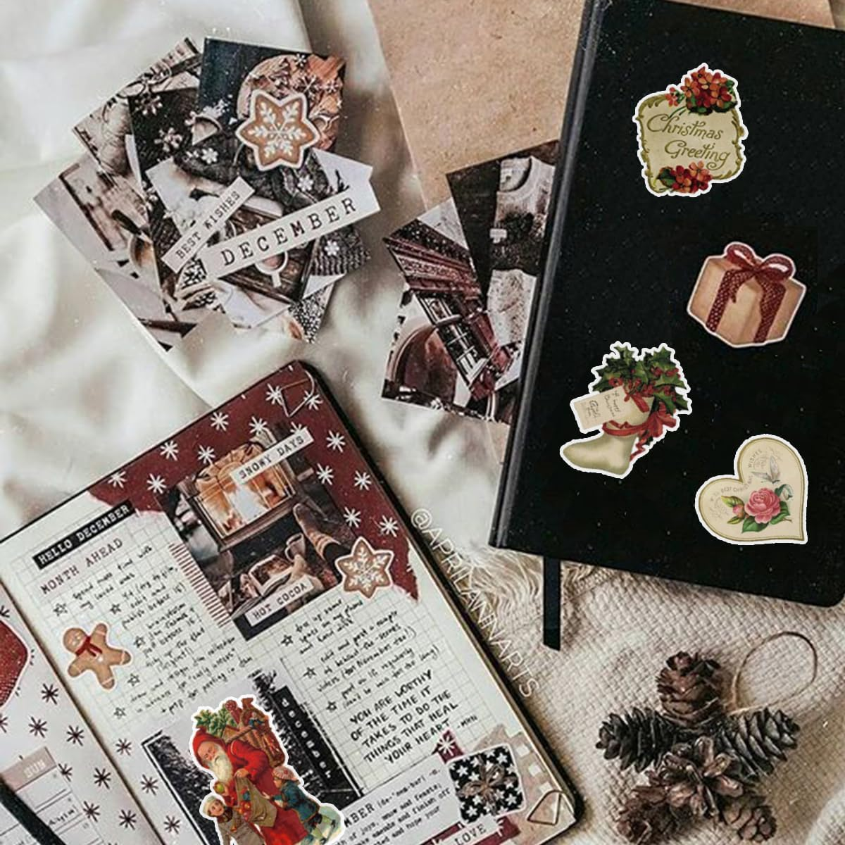 100 Pcs Christmas Stickers Non-Repeating Retro Santa Claus Stickers Christmas Decoration,Waterproof Holiday Sticker for Scrapbook,Cards,Junk Journals, Laptop,Water Bottles (Santa 100 Pcs) image number 4