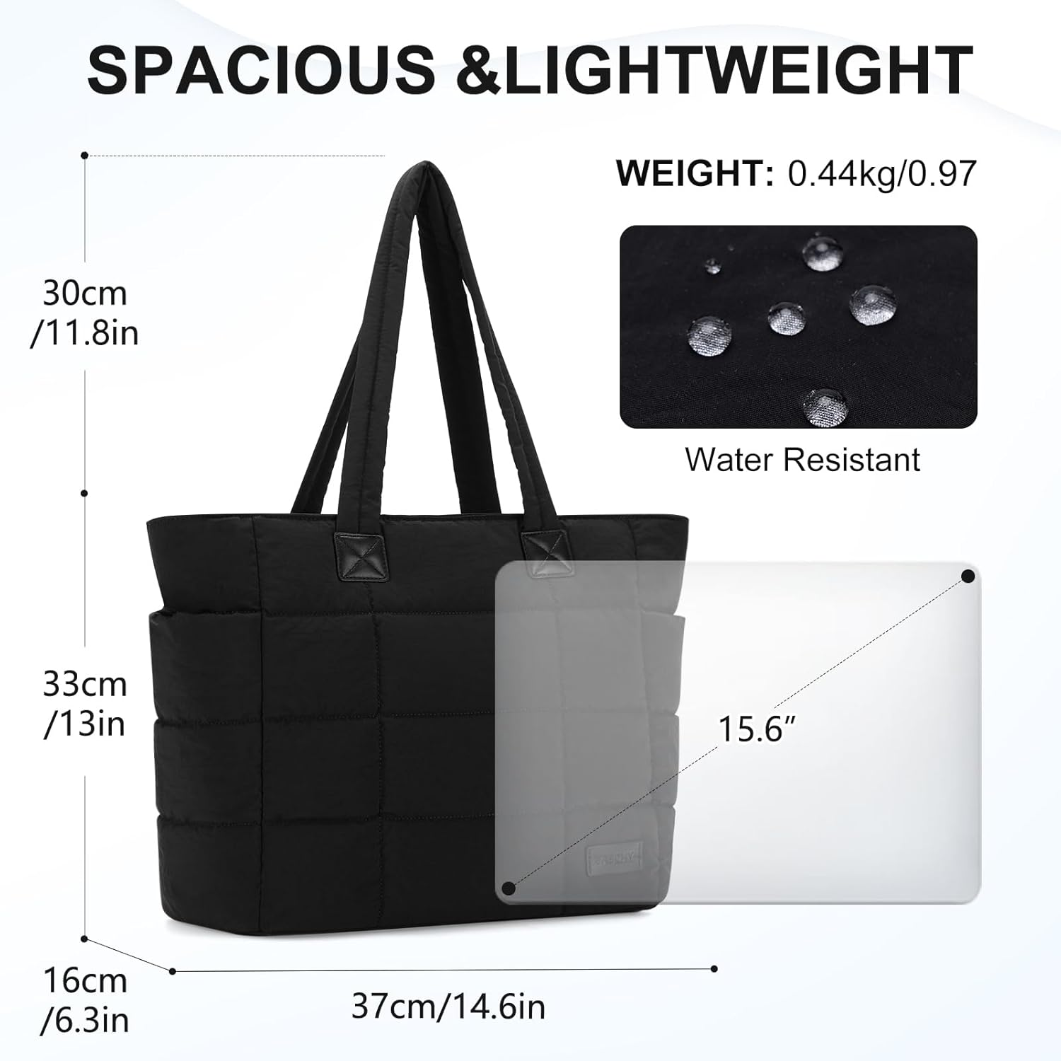 Tote Bag for Women, VASCHY Lightweight Large Quilted Puffer Work Tote with Laptop Compartments Zipper for Casual/Travel/Gym image number 2