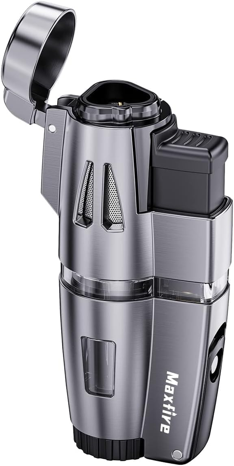 Triple Jet Flame Lighter Gas Butane Refillable Windproof Lighter, Adjustable Flame with Punch(Sold without Gas) image number 2