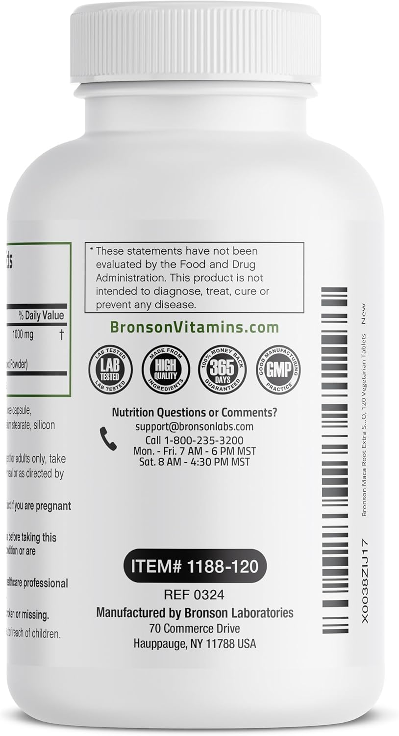 Bronson Maca Root Extra Strength 4000 MG per Serving, Lepidium Meyenii - Non-Gmo, 120 Vegetarian Capsules image number 2