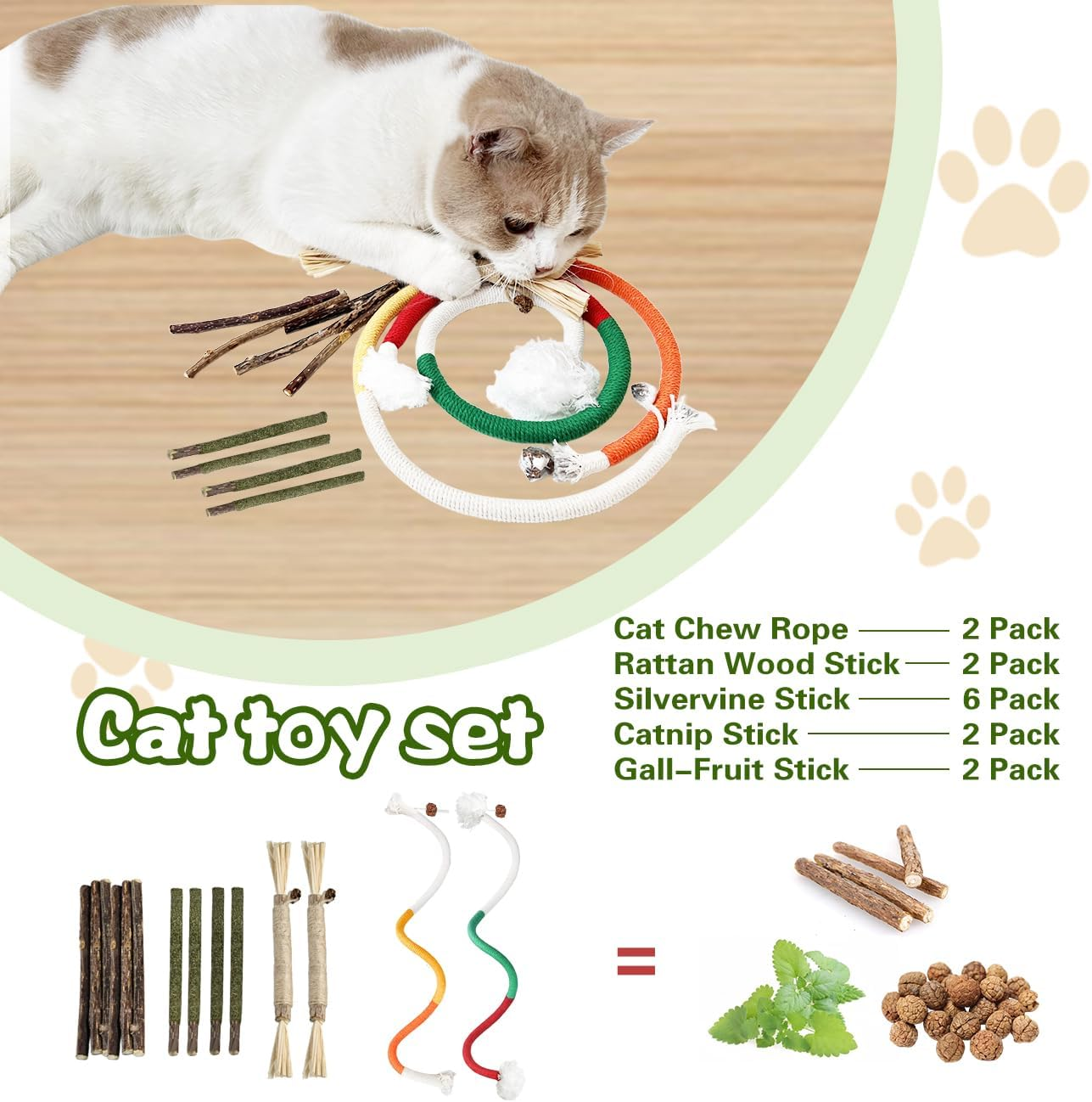 Petelligent Catnip Chew Toys for Cats, 12 Pack Cat Toys with Silvervine Sticks, Natural Silvervine Stick Cage Balls & Bell Balls for Indoor Cats image number 5