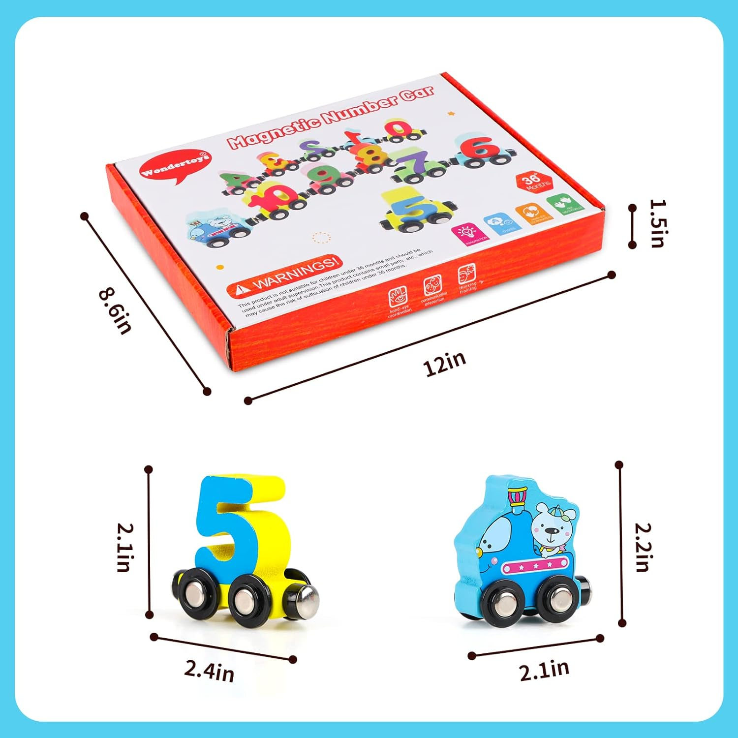 12 PCS Wooden Magnetic Number Train Set with Engine Cars for Toddlers Boys and Girls, Compatible with Major Brands Tracks