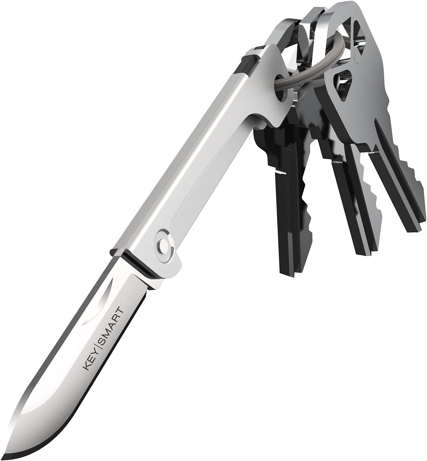 Keysmart Mini Knife - Keychain Pocket Knife, Compact Retractable Folding Safe Box Cutter with Stainless Steel, Add-On Accessory (Silver) image number 3
